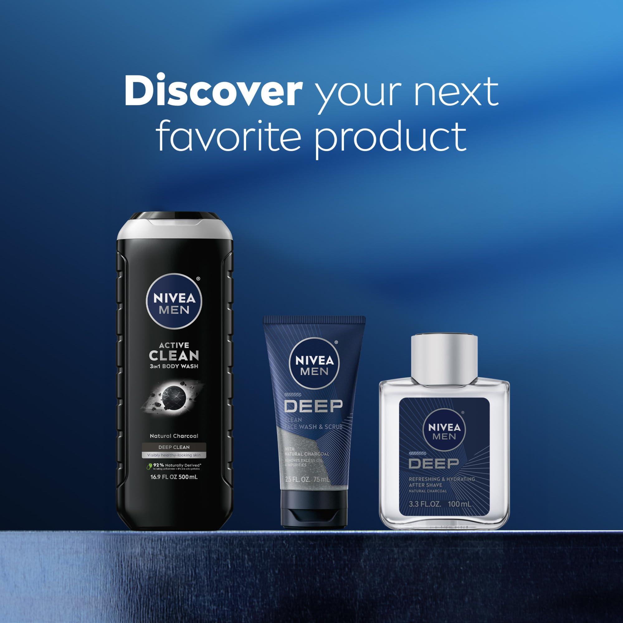 NIVEA MEN Active Clean Body Wash with Natural Charcoal, Skin Care Gifts for Dad, 3-in-1 Charcoal Body Wash, Face and Hair, For Normal to Oily Skin, 16.9 Fl Oz Bottle, Pack of 3 - Image 8