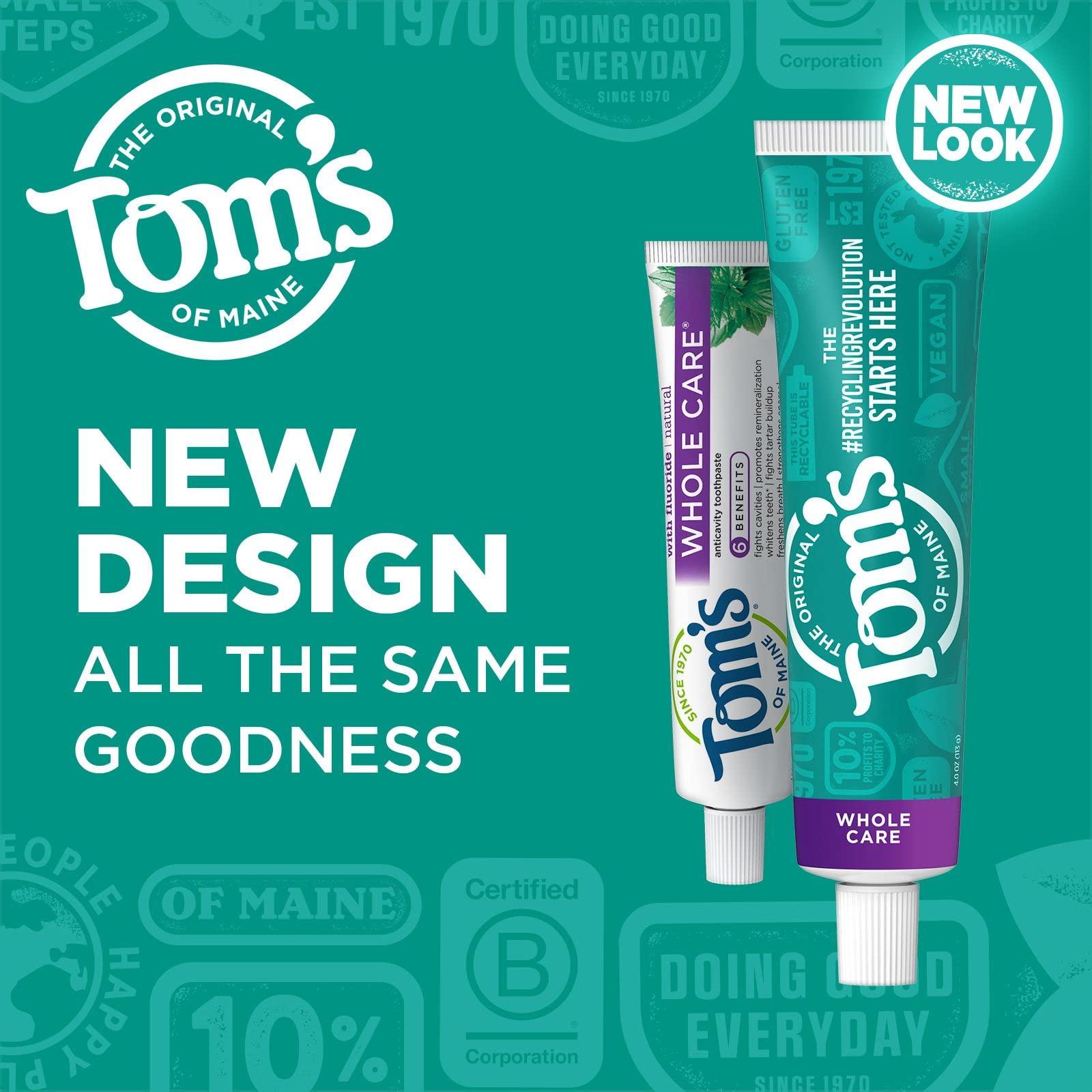 Tom's of Maine Whole Care Natural Toothpaste with Fluoride, Peppermint, 4 oz. 3-Pack (Packaging May Vary) - Image 2
