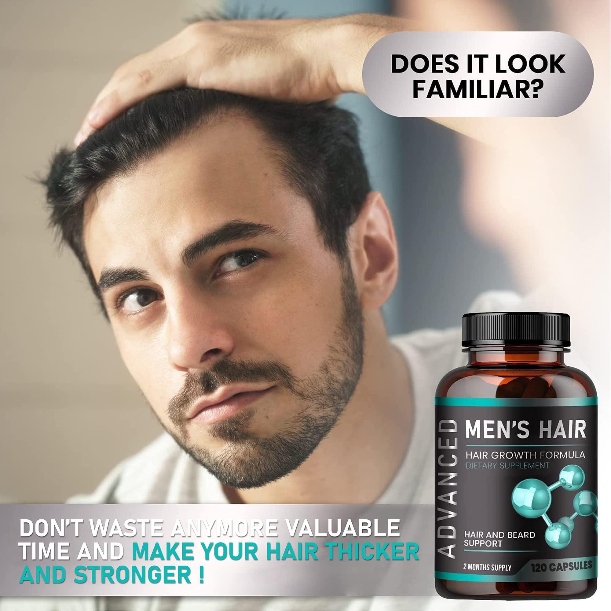 Hair Growth Vitamins For Men - Anti Hair Loss Pills. Regrow Hair & Beard Growth Supplement For Volumize, Thicker Hair.Stop Hair Loss And Thinning Hair With Biotin & Saw Palmetto Hair Vitamins.120 Caps - Image 4