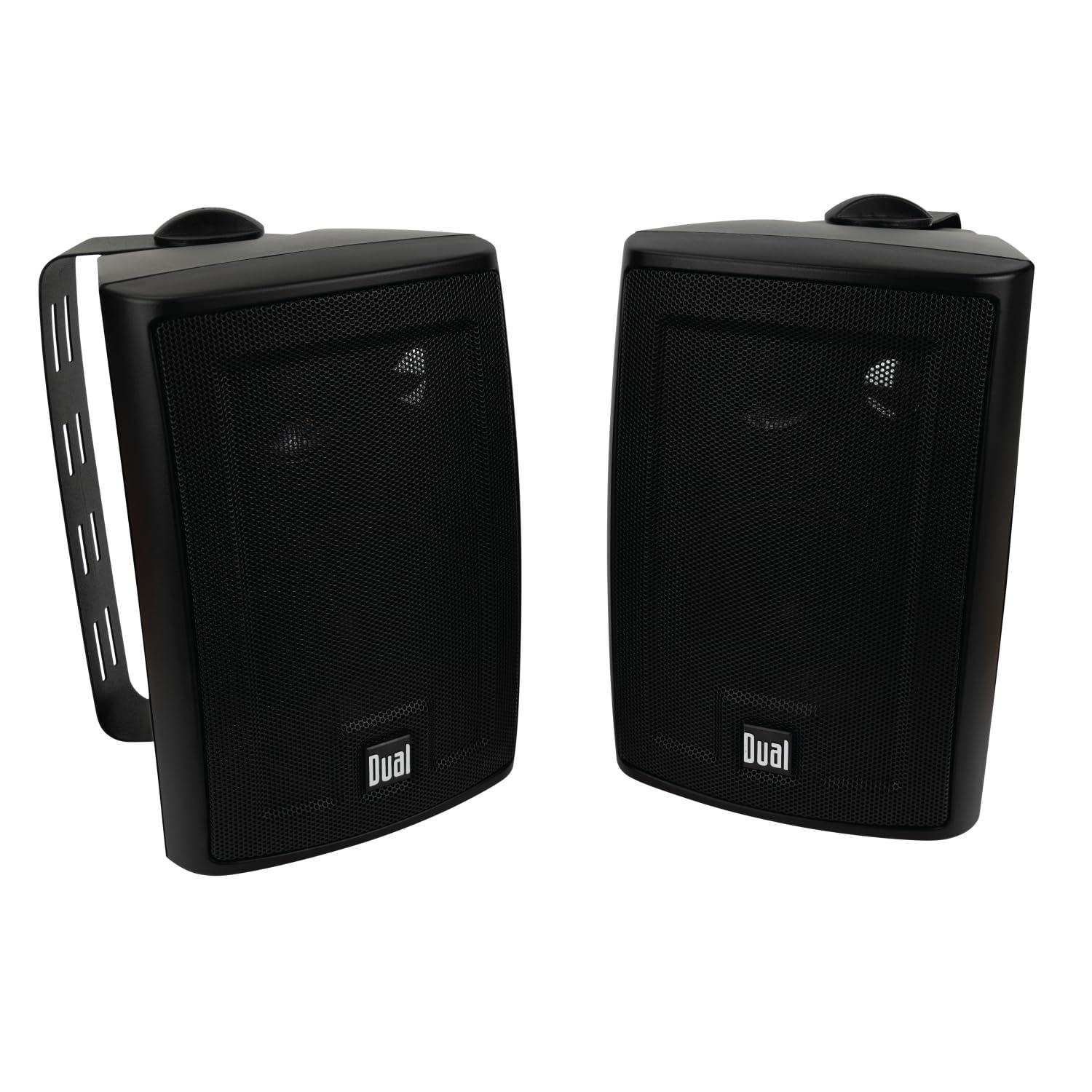 Dual Electronics LU43PB 4" 3-Way High Performance Outdoor Indoor Wired Speakers | Effortless Set Up | Home, Pool, Patio, Garage Use | Weather Resistant | Expansive Stereo Sound Coverage | Black