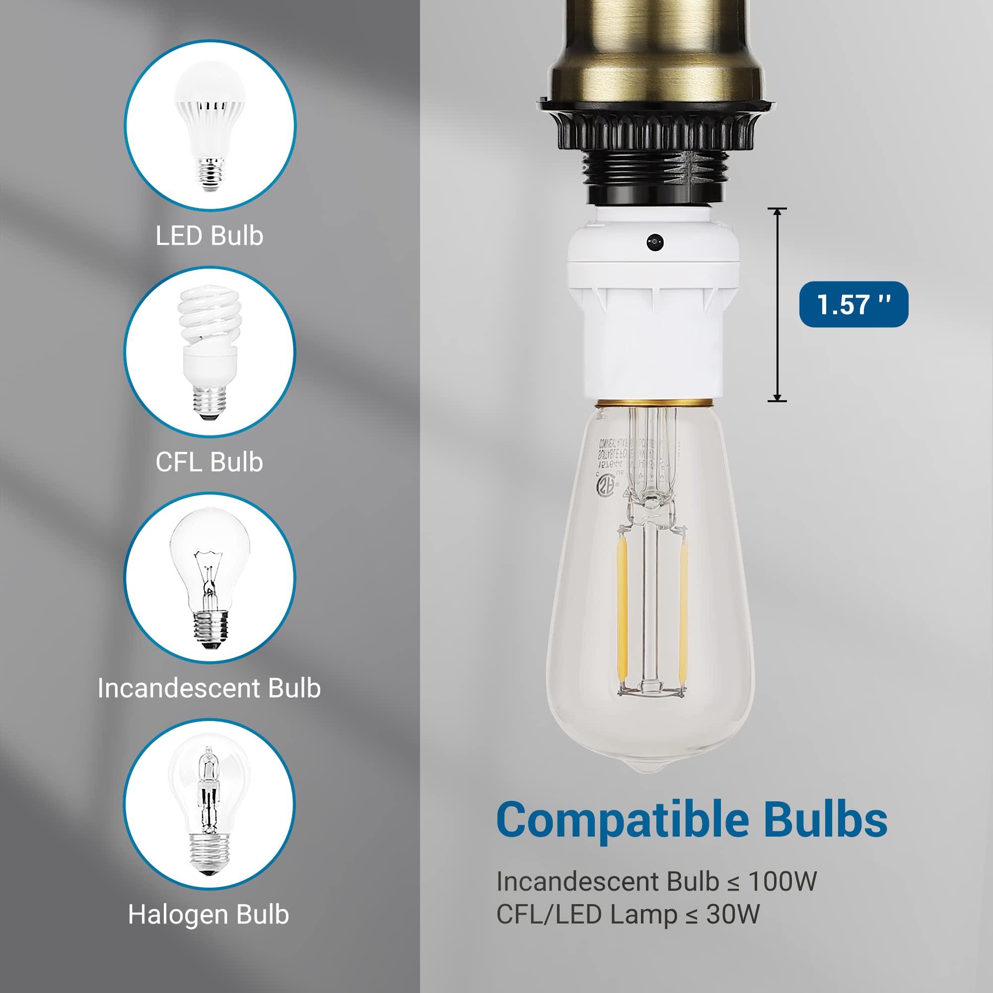 DEWENWILS Light Sensor Socket, E26 E27 Dusk to Dawn Light Bulb Sockets for Light Fixtures, Compatible with Incandescent/CFL/LED/Halogen Bulbs, ETL Listed, 6 Pack, White - Image 6