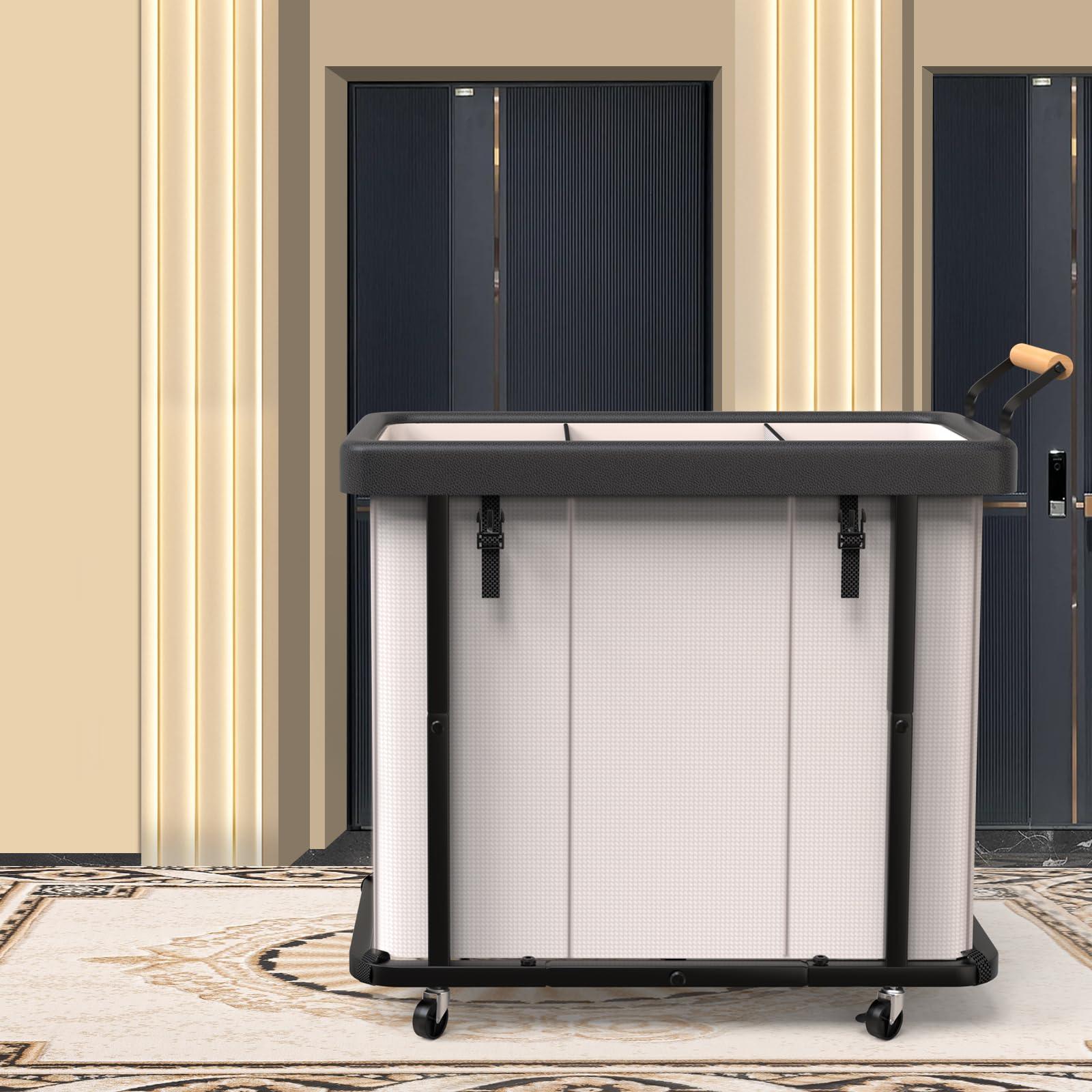 230L (60 Gal) Extra Large Fashion Laundry Sorter 3 Section with Lid, Rolling Laundry Basket Hamper with Handle, Laundry Organizer Storage Cart with Sturdy Metal Frame for Laundry Room, Hotel, White - Image 7