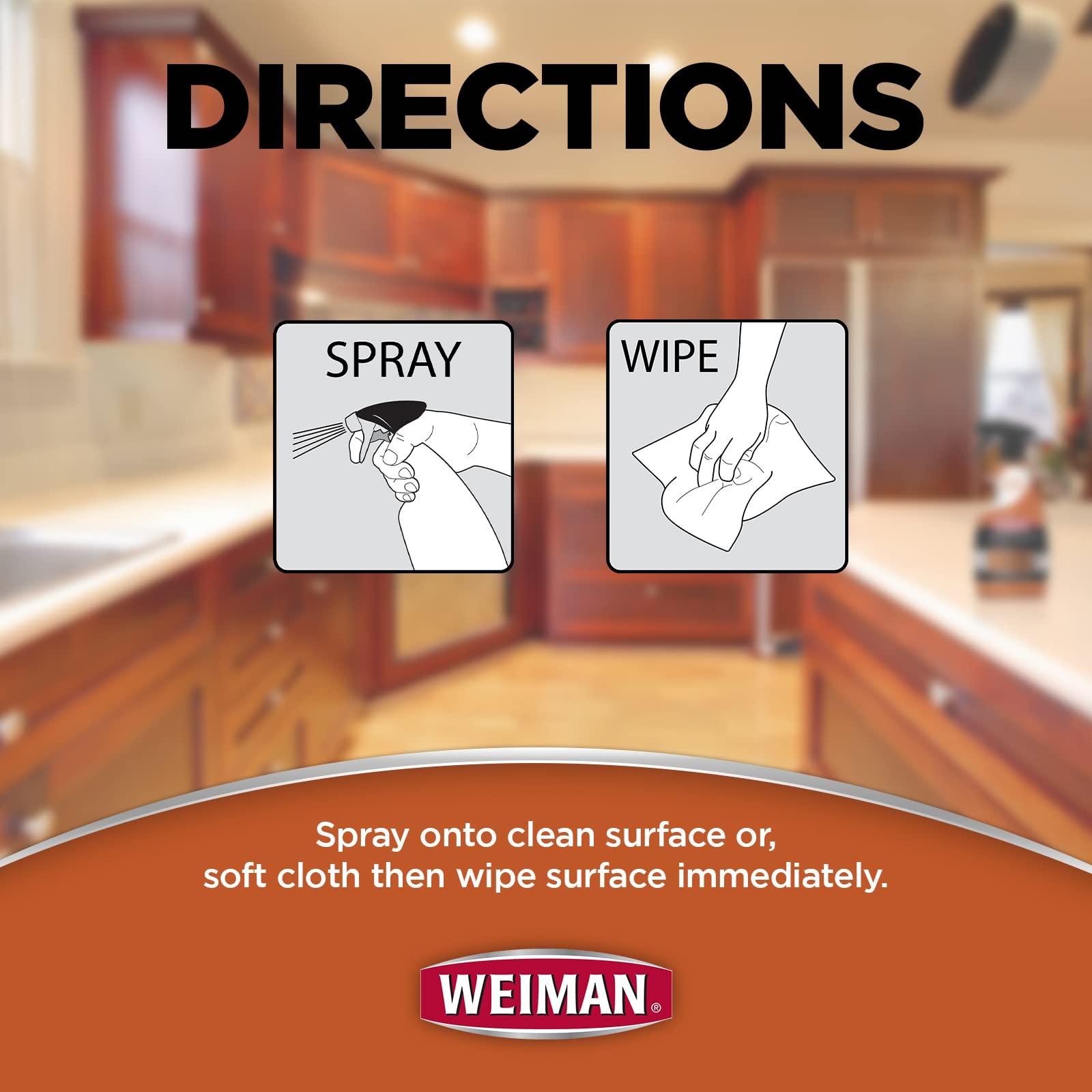 Weiman Cabinet and Wood Cleaner, Shine, Clean and Protect Spray - For Wood Cabinets, Furniture, Tables, Baseboards, Trim and more, 16 oz, 2 PACK with MicroFiber Towel - Image 3