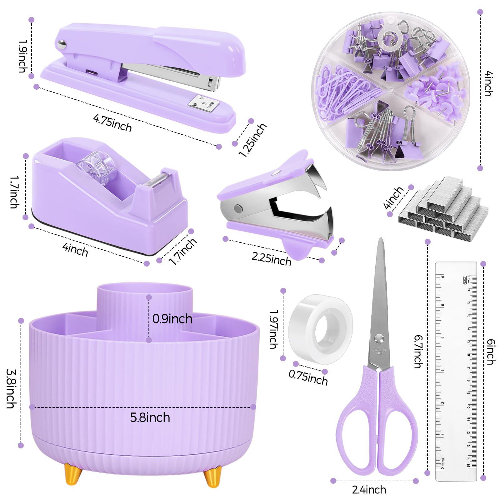 SKYDUE Purple Office Supplies Set, Purple Office Desk Accessories 10PCS, Pencil Holder for Desk, Stapler, Tape Dispenser, Scissors, Ruler, Binder/Paper Clips and 1000pcs Staples,Desk Supplies Set - Image 3