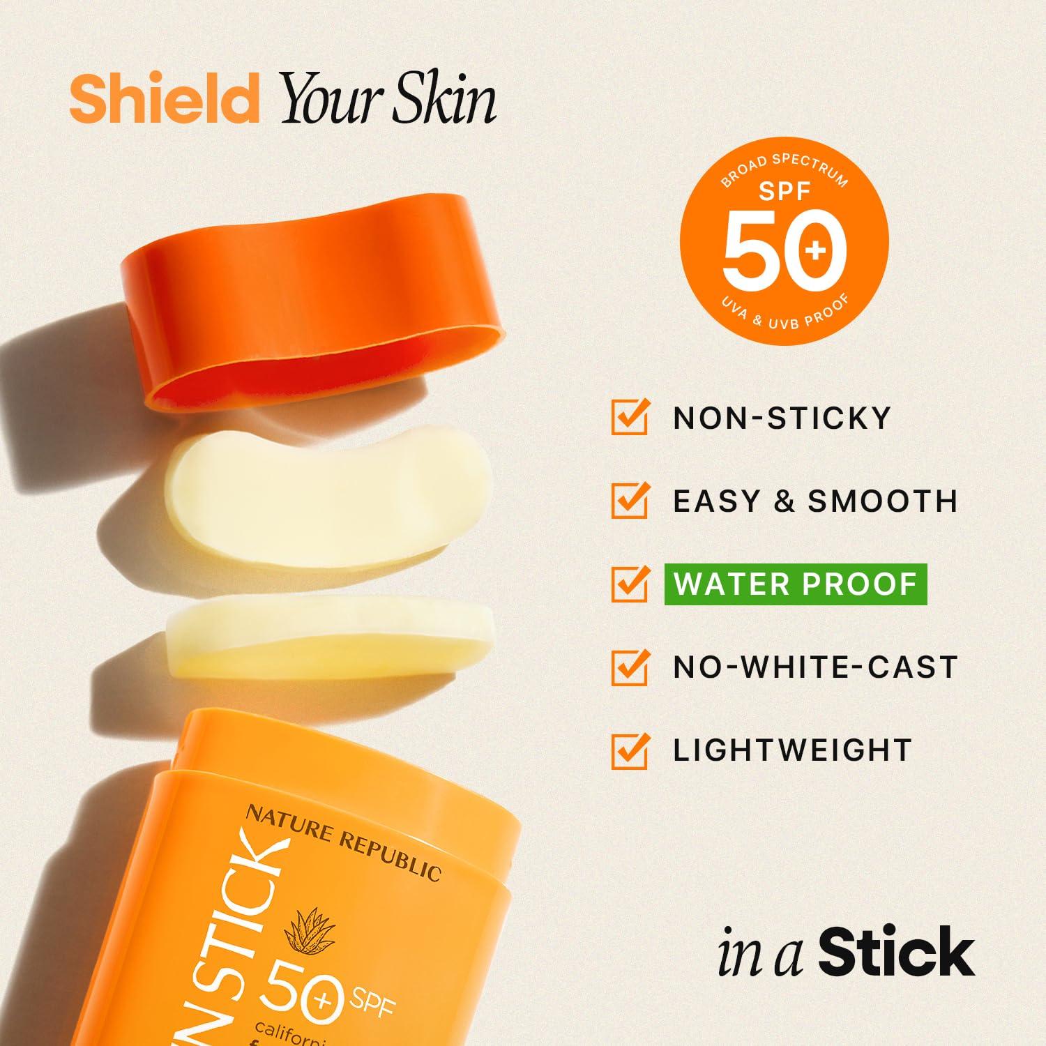 Nature Republic California Aloe Fresh Powdery Sun Stick Broad Spectrum SPF50+ | Korean Sunscreen Travel Size Suncare Sunblock, No Whitecast, non-sticky, Water resistant - Image 3