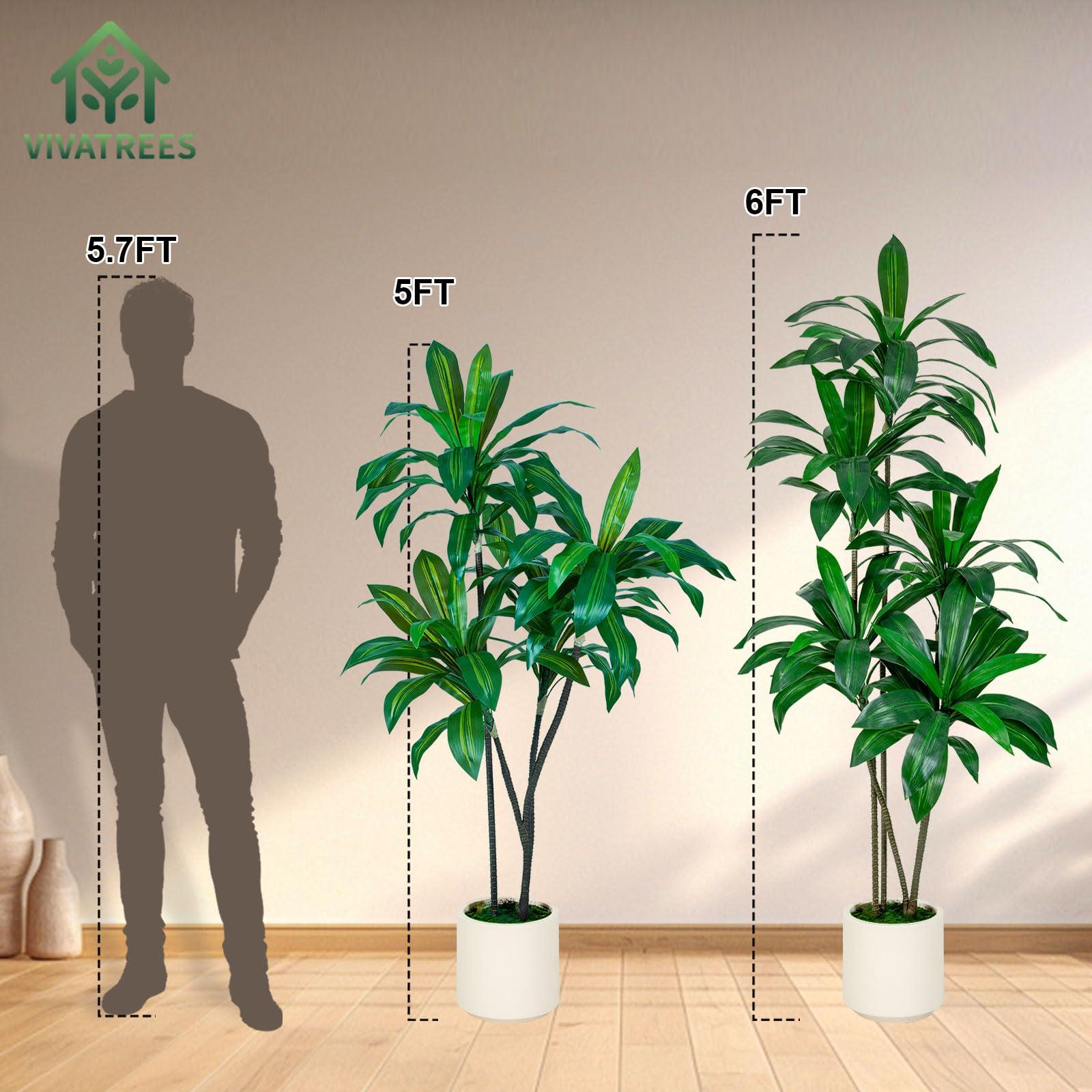 VIVATREES 6FT Tall Faux Dracaena Tree with White Tall Planter, Artificial Plants with Natural Wood Trunk and Lifelike Leaves for Home Office Decor, Green - Image 8