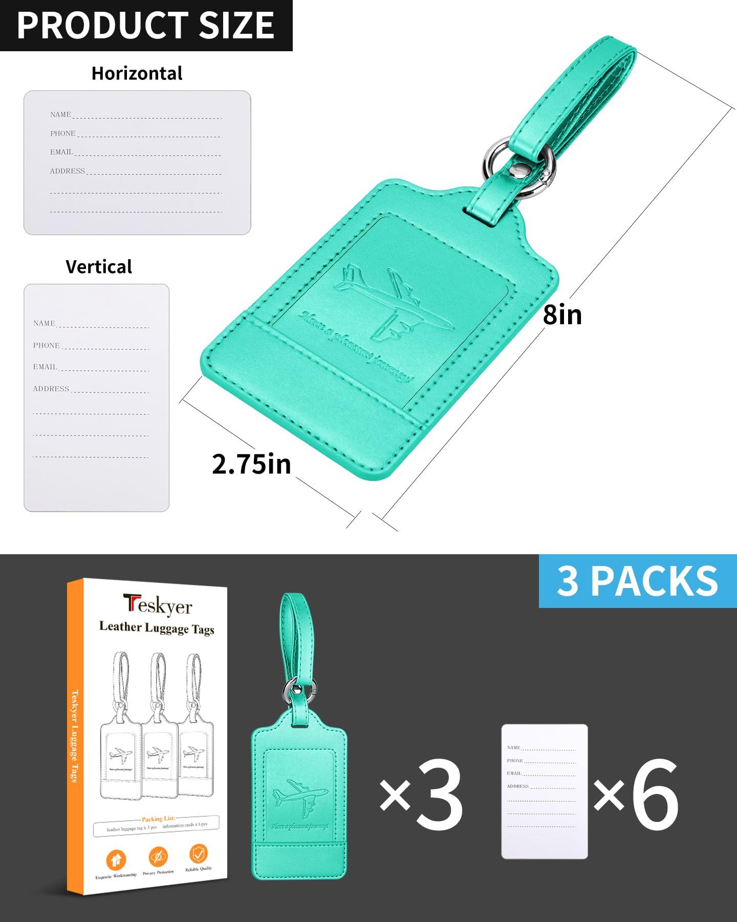 Teskyer Luggage Tags, 3 Pack Premium PU Leather Luggage Tags Privacy Protection Travel Bag Labels Suitcase Tags - Image 2