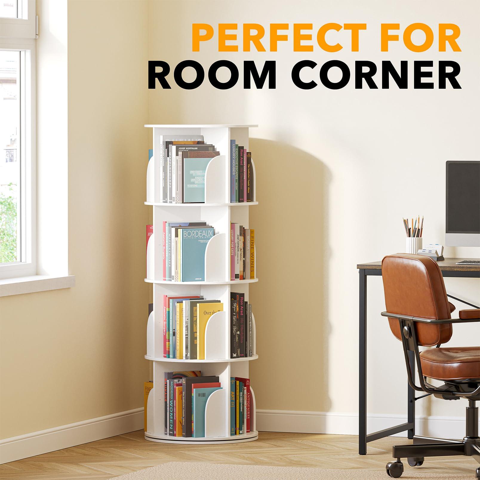 SpaceAid 4 Tier Rotating Bookshelf Tower, Spinning Bookcase Lazy Susan, Revolving 360 Book Shelf Storage Round Carousel, Vertical Rotate Turning Spiral Corner Organizer, White - Image 5