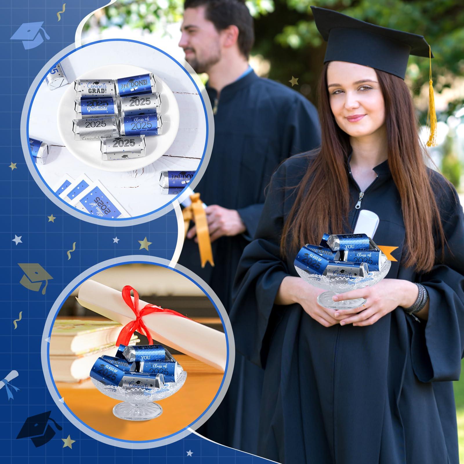 100Pcs Graduation Decorations Class of 2025 Candy Bar Wrappers,Blue and Silver Congrats Grad Mini Candy Stickers Chocolate Bar Labels for College High School Graduation Party Favors,Candy Not Included - Image 7
