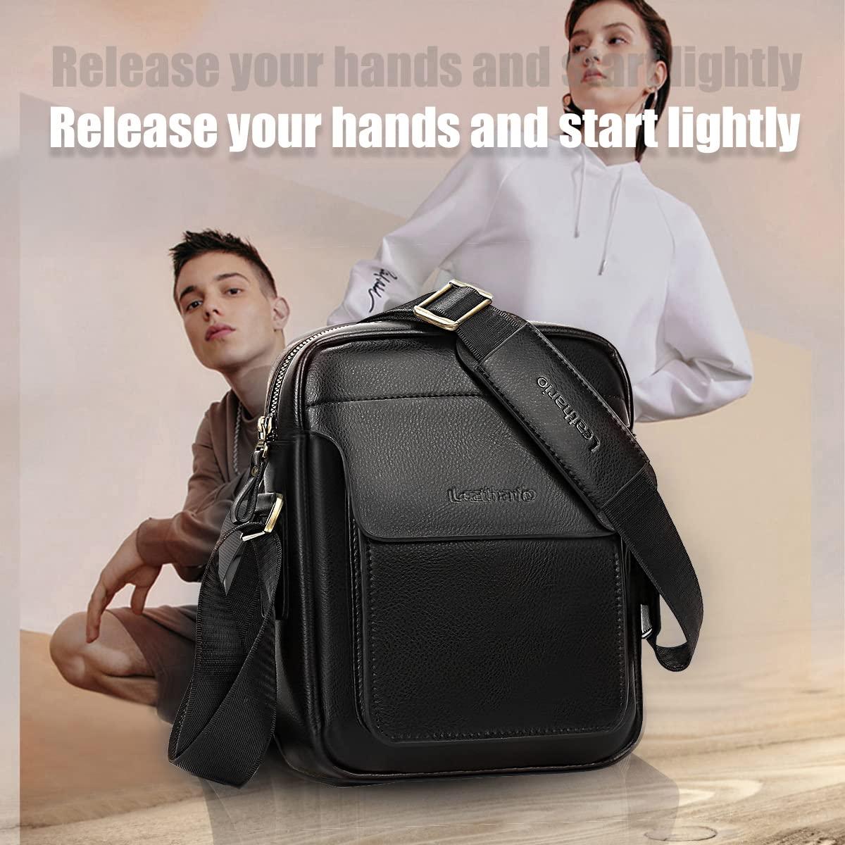 Leathario Crossbody Bag For Men Vegan Leather Shoulder Messenger Purse Sling Satchel Bag For Work Business Travel - Image 6