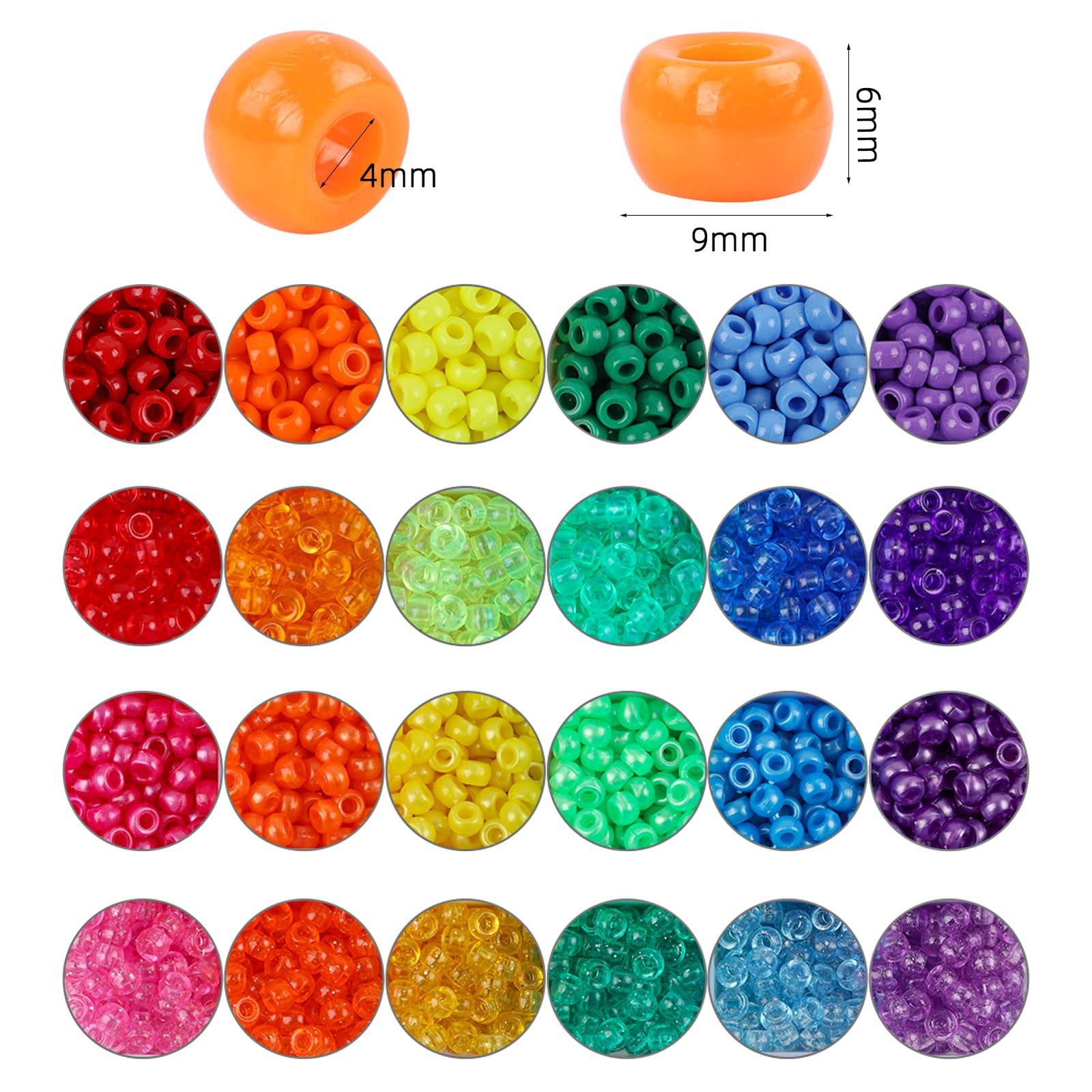 Quefe 2880pcs Pony Beads Kit, Kandi Beads for Hair, Rainbow Beads Plastic Bead for Craft 6 x 9mm 24 Colors 4 Styles Large Hole Beads Set for Bracelets Jewelry Making - Image 4
