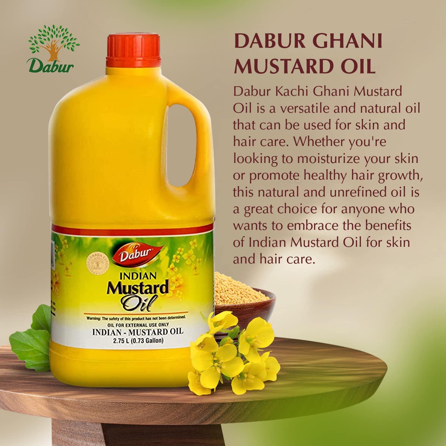 Dabur Kachi Ghani Mustard Oil - Unrefined Therapeutic-Grade Oil from Mustard Seeds for Skin, Hair Care, and Body Massage, Cold-Pressed (2750 ml) - Image 3