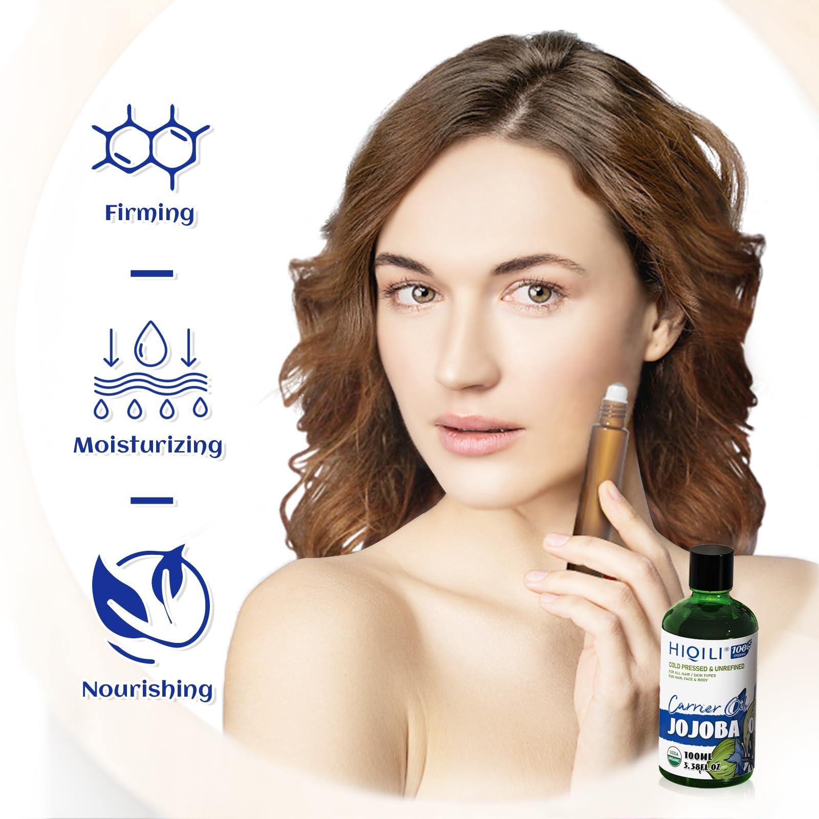 HIQILI 100ML Jojoba Oil Organic for Hair Growth,100% Pure Cold Pressed Unrefined, Included Roller Bottle for Massage - 3.38 Fl Oz - Image 2