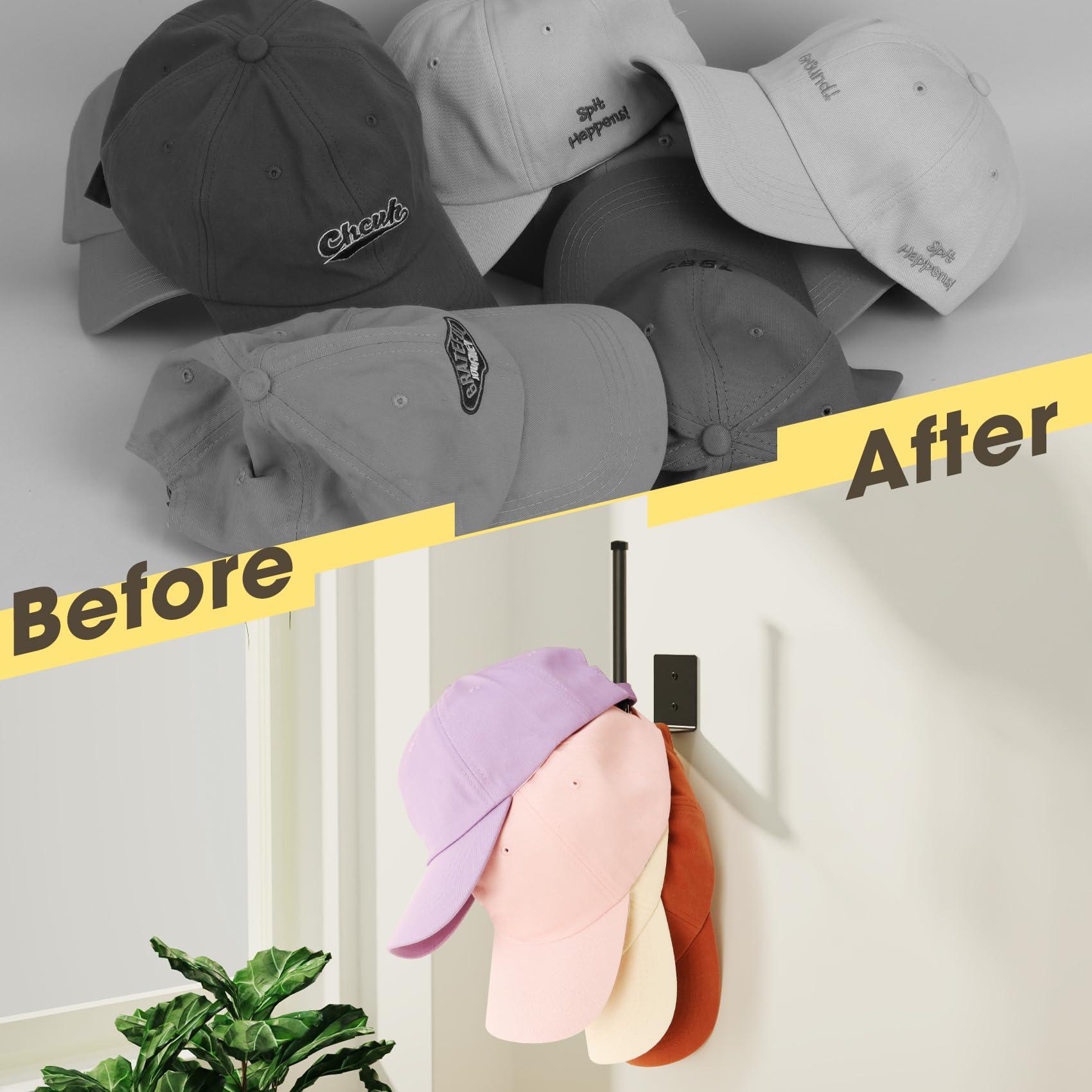 Durmmur 2 Pack Hat Racks for Baseball Caps, Stainless Steel Hat Organizer for Baseball Cap, Hat Holder Storage Organizer, Hat Hanger Strong Adhesive/Wall Drilled for Door, Bedroom, Closet(Black 6 in) - Image 7