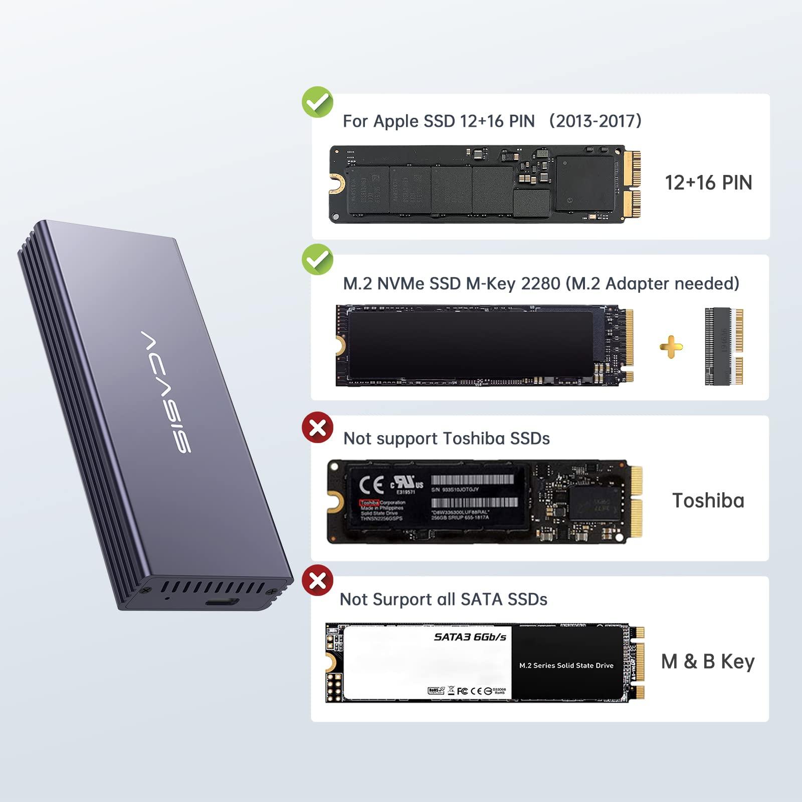 ACASIS USB C 3.2 SSD Enclosure for Apple SSD 12+16 PIN MacBook Pro,MacBook Air, Mac Pro, iMac from 2013 to 2017 A1465 A1466 A1502 SSD，MacBook SSD Enclosure with M.2 NVMe Adapter - Image 3
