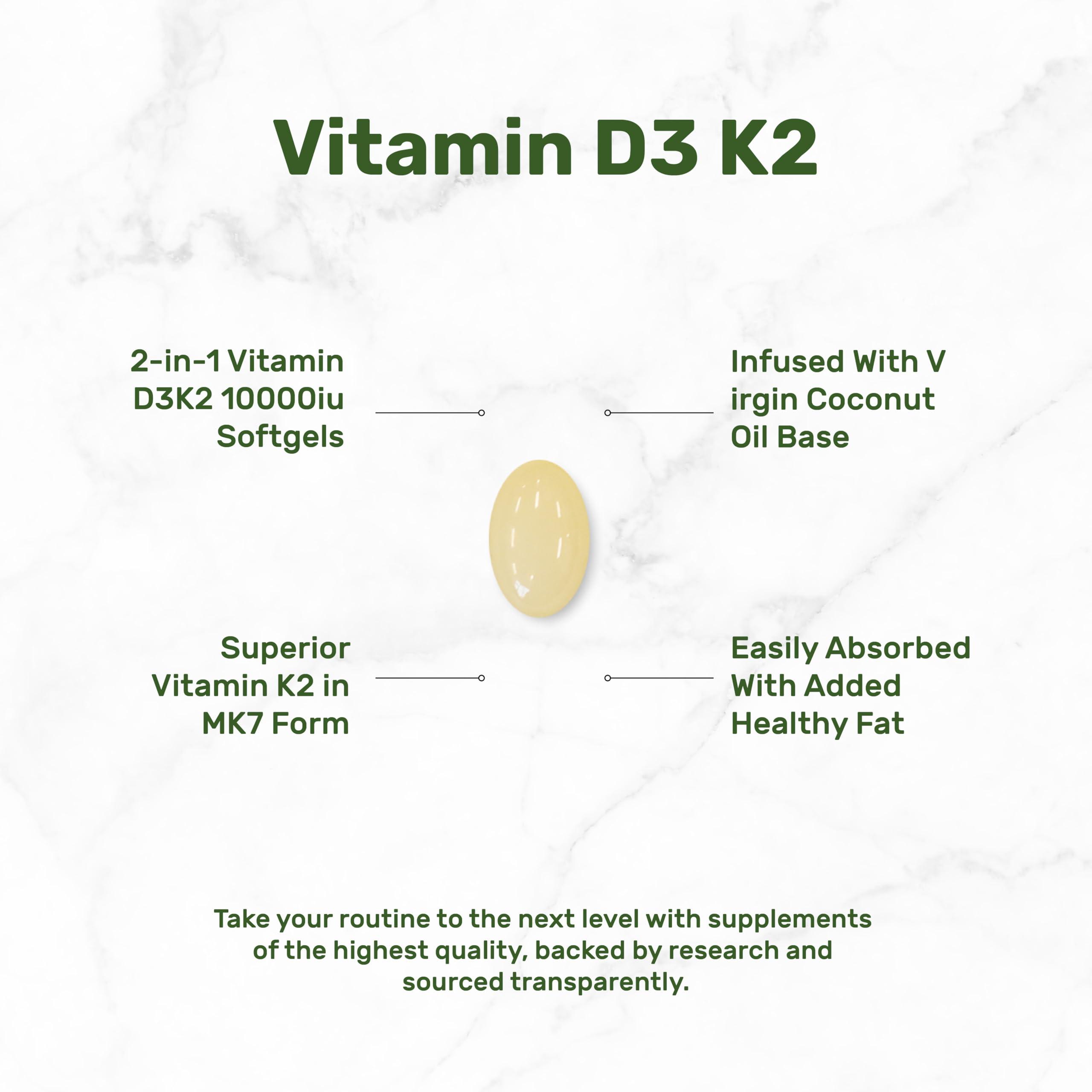 DEAL SUPPLEMENT Vitamin D3 10,000 IU + K2 MK7 200 mcg, Infused with Virgin Coconut Oil, 250 Softgels, Double Strength Vitamin D & K, Promotes Heart, Bone & Teeth Health - Very Easy to Swallow - Image 3