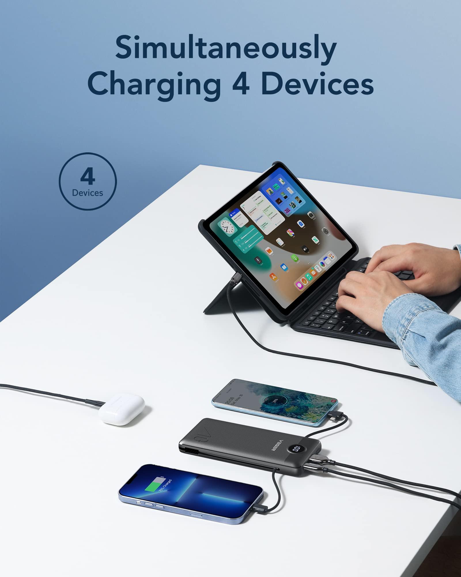 VEGER Portable Charger for iPhone Built in Cables and Wall Plug, 10000mah Slim Fast Charging USB C Power Bank, Travel Essential Battery Pack Compatible with iPhones, iPad, Samsung More Devices(Black) - Image 4
