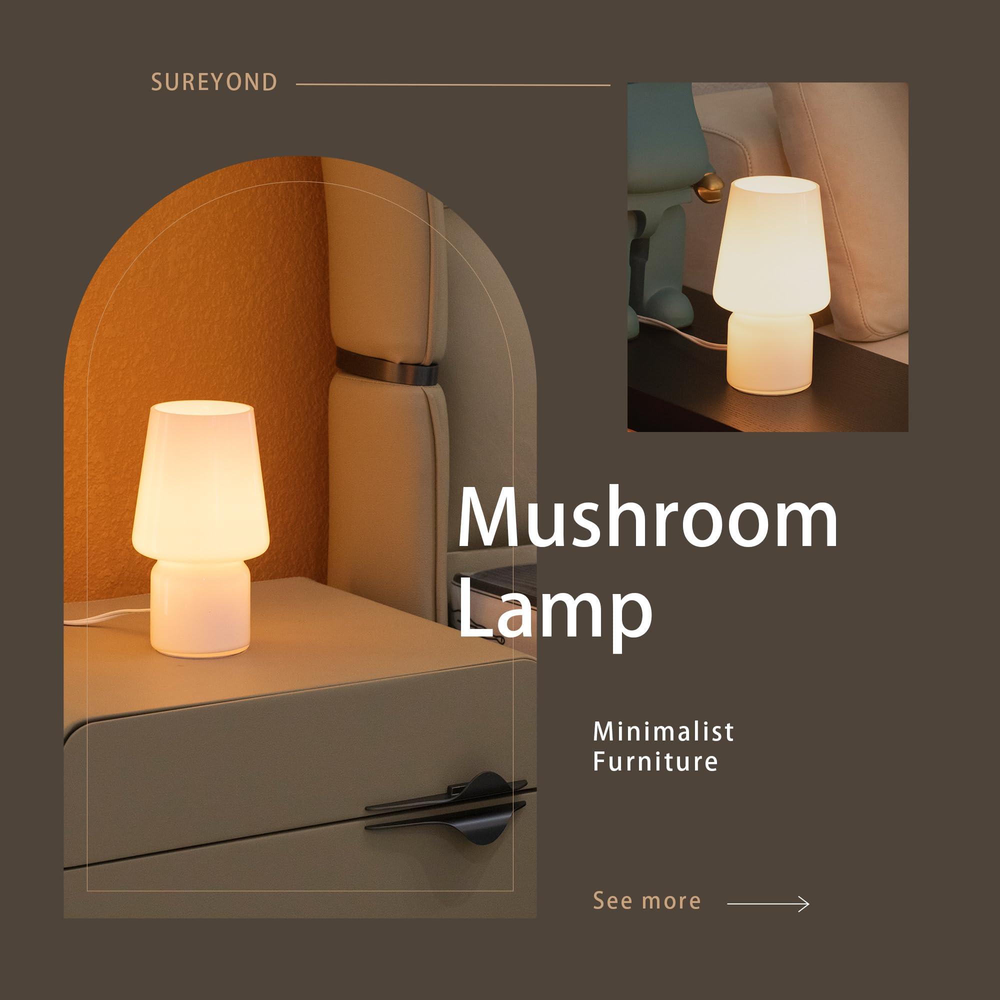 SUREYOND Mushroom Lamp,Mother's Day Gifts,Small Table Lamp,Cute Nightstand Kitchen Mini Lamp,Glass Table Lamp,Suitable for Bedrooms, Kitchens, Living Rooms, Bedside, Girl Gifts（White） - Image 4