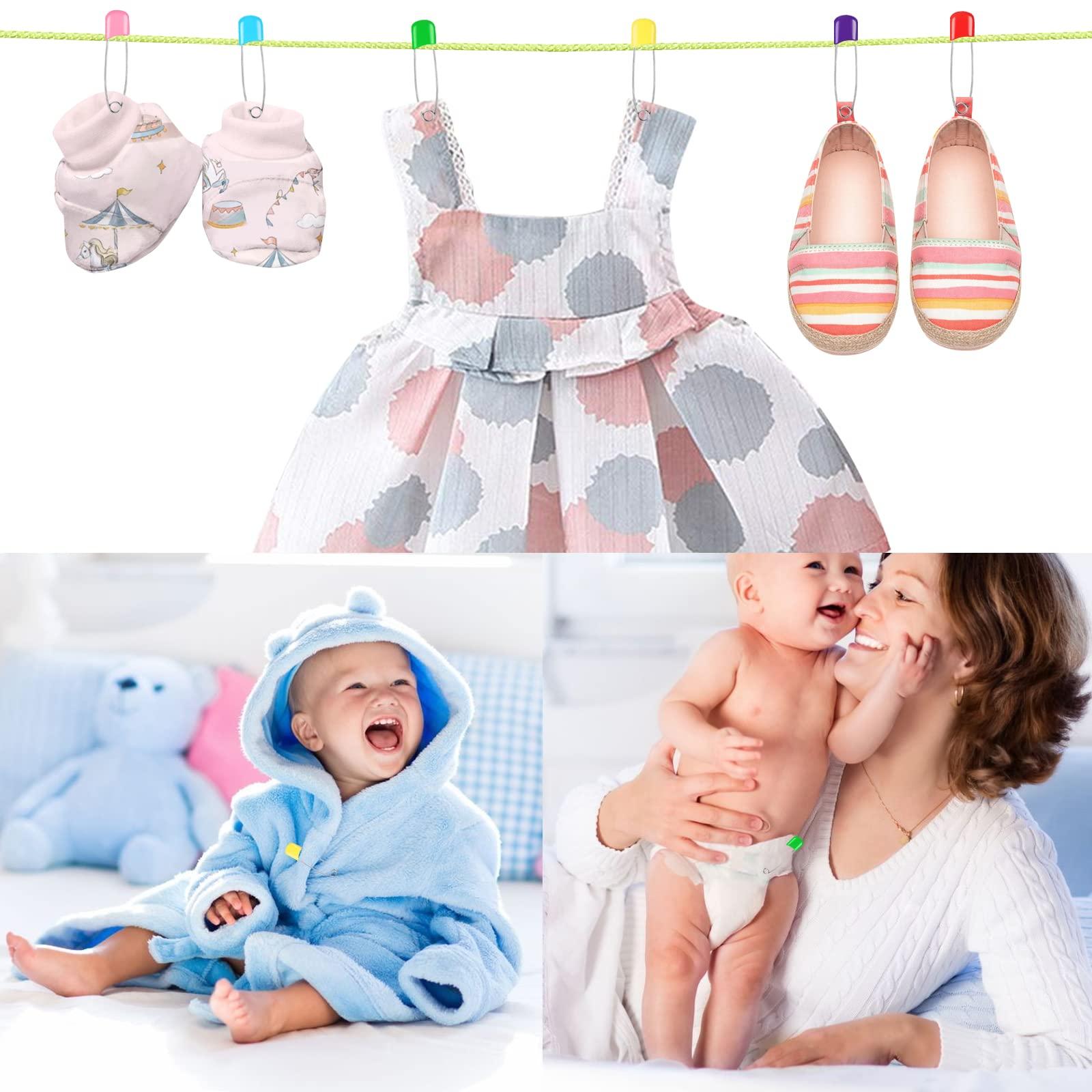 Joyberg 100 Pcs Diaper Pins, Baby Safety Pins, Diaper Pins for Cloth Diapers, Heavy Duty, Stainless Steel, ABS Plastic, Colorful (Red, Yellow, Pink, Blue, Green, Purple), 2.2in, Safe Locking Closures - Image 6