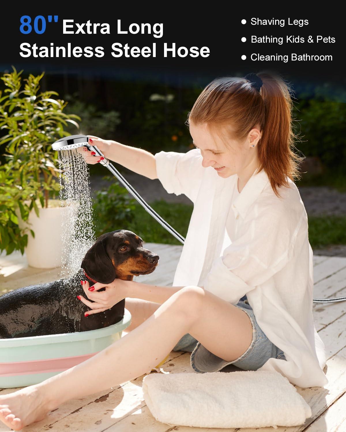 FASDUNT Shower Head with Handheld, High Pressure Handheld Shower Head with 80" Extra Long Stainless Steel Hose & Adjustable Bracket, Showerhead with ON/OFF Switch for Pets Bath - Image 3