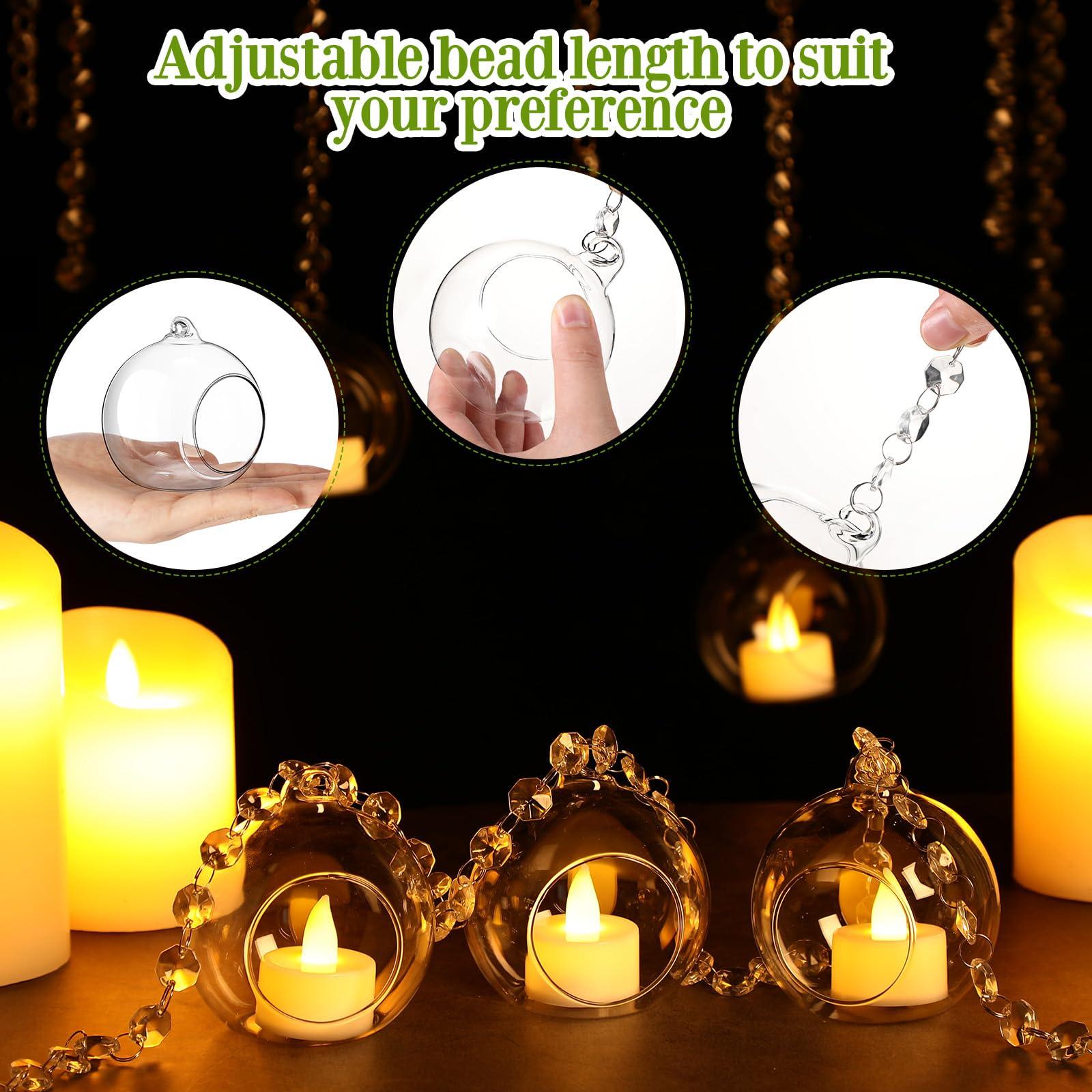 GlikCeil 3.15'' Hanging Glass Tealight Holder Globe and Clear K9 Crystal Garland Strands, Hanging Glass Terrarium Containers for Wedding Party Tree Decoration(56 Pcs) - Image 5