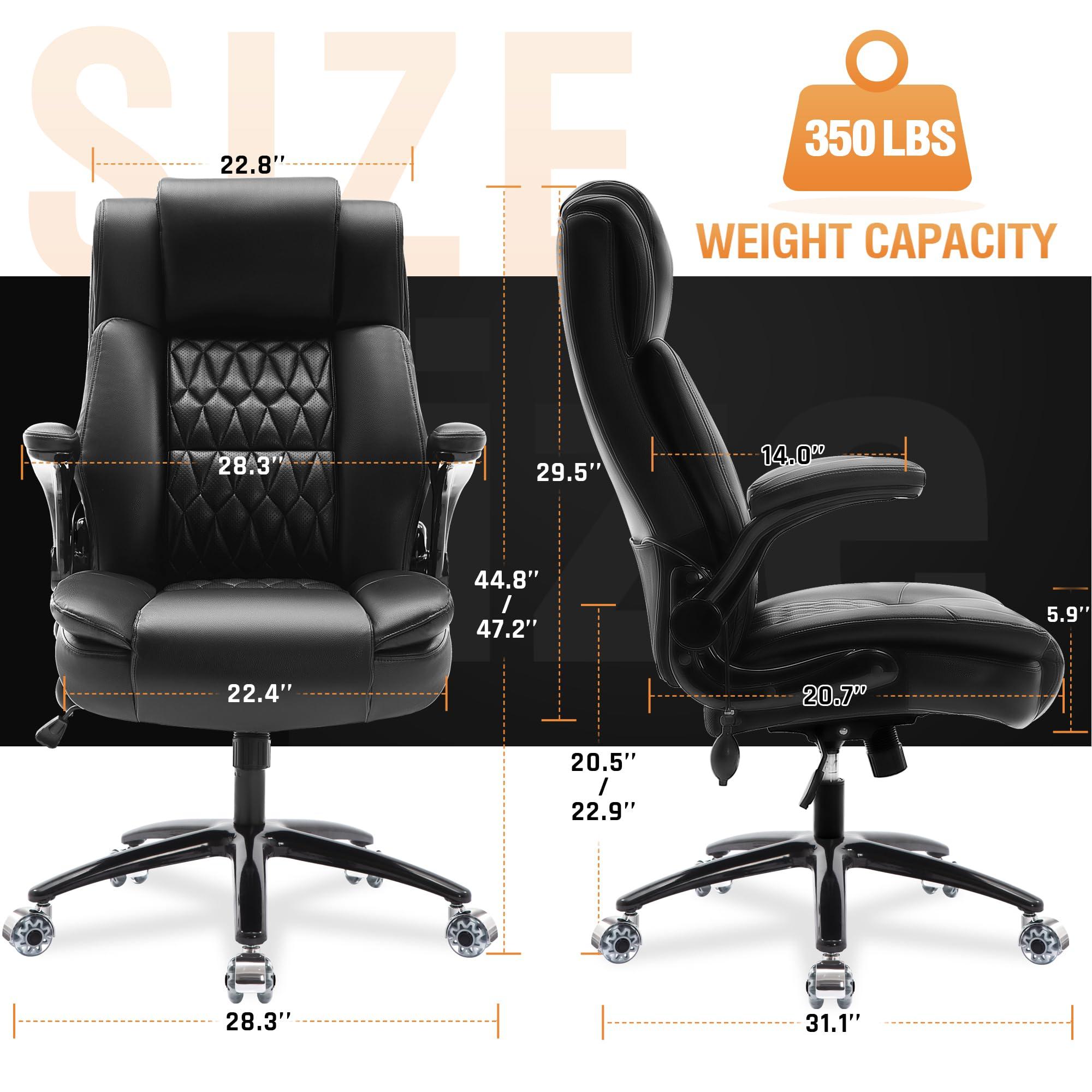HAMAOKA Large High Back Office Chair - Adjustable Lumbar Support, Flip Up Arms, Heavy Duty Metal Base, Breathable Bonded Leather, 2 Storage Bags, Black - Image 3