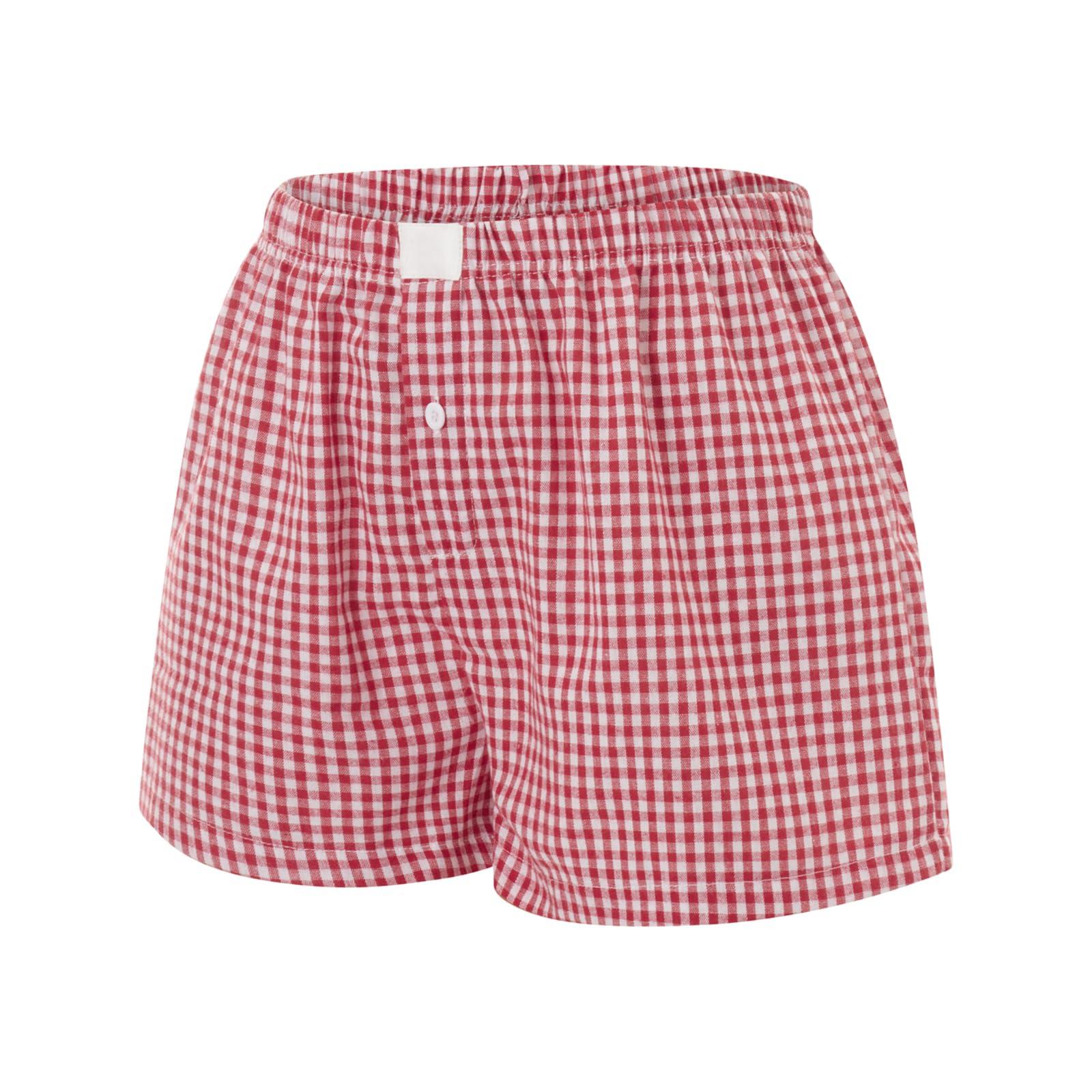 Womens Y2k Cute Plaid Striped Print Pajama Boxer Shorts Gingham Lounge PJ Bottoms Shorts Checkered Sleep Shorts - Image 2