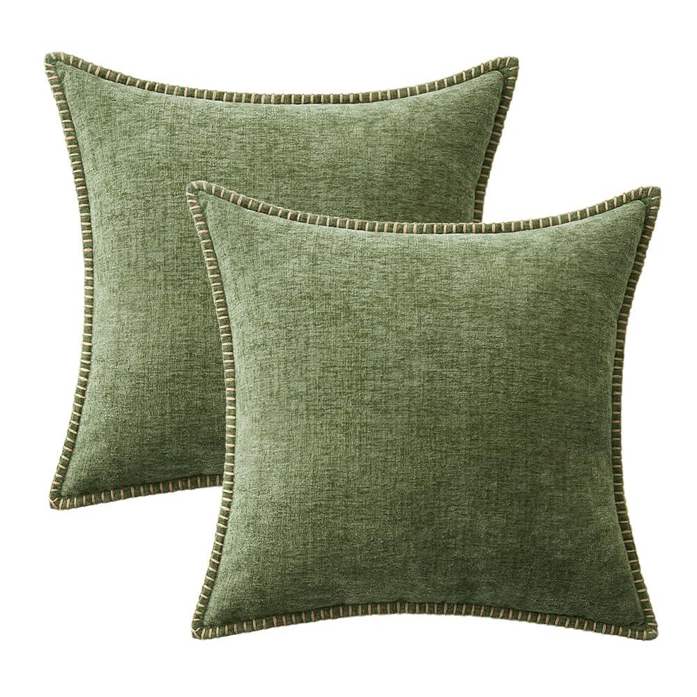 MIULEE Pack of 2 Couch Throw Pillow Covers 18x18 Inch Sage Green Farmhouse Decorative Pillow Covers with Stitched Edge Soft Chenille Solid Dyed Spring Pillow Covers for Sofa Bed Living Room - Image 6