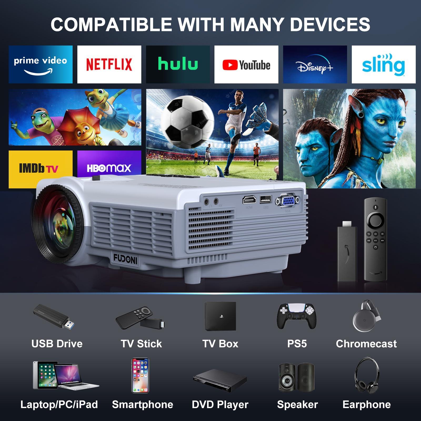Projector with WiFi and Bluetooth, FUDONI Upgrade Projector Native 1080P 14000L 4K Supported, Portable Movie Outdoor Projector for Home Theater, Compatible w HDMI/USB/TV Stick/Laptop/iOS Android Phone - Image 6
