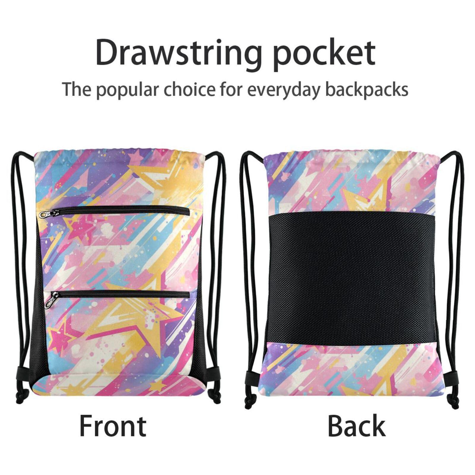 FRODOTGV Spray Paint Rock Star Drawstring Backpack Bag Lightweight Shopping Women Men Adults Cinch Sack Pack With Zipper Pockets for Yoga - Image 3