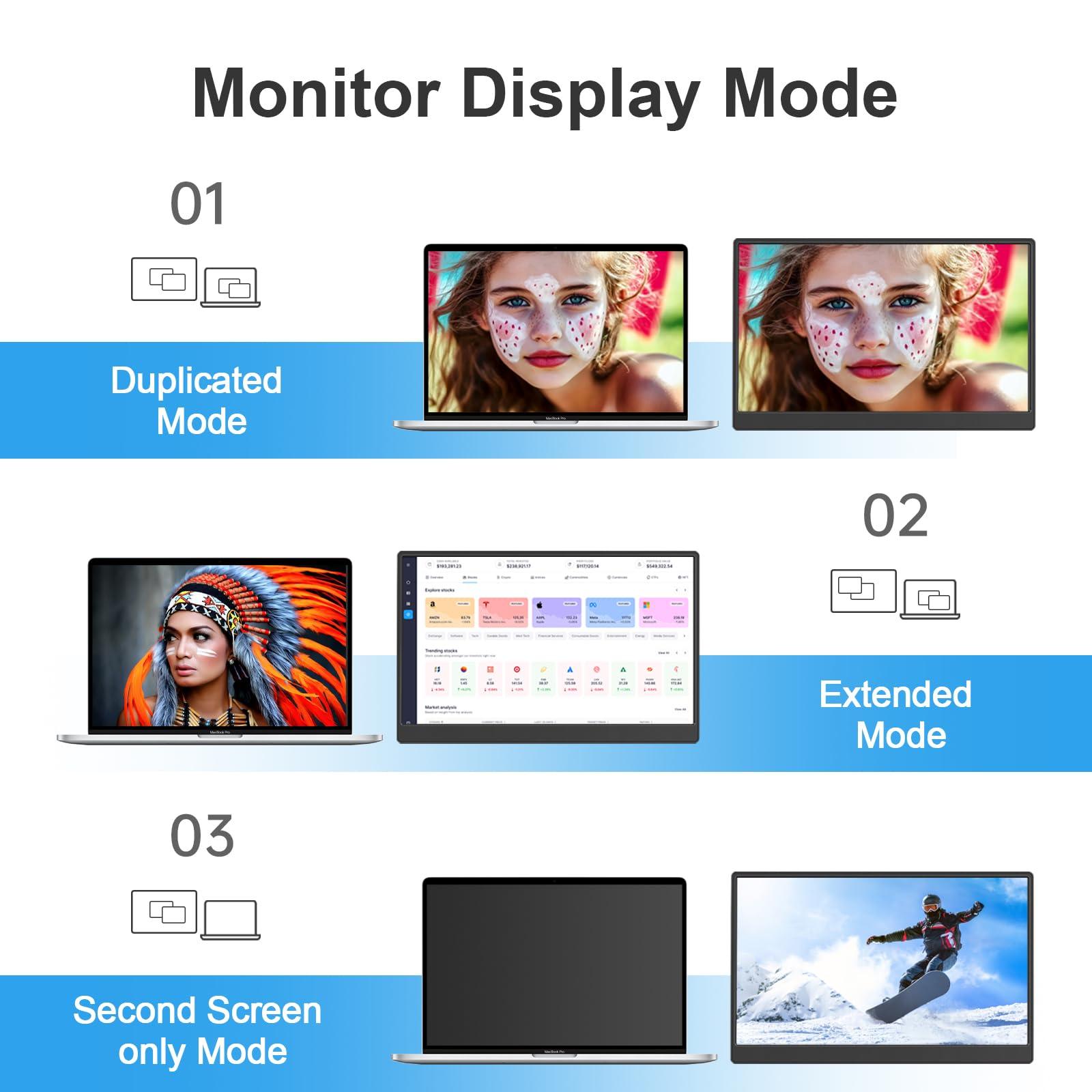 UFYQL 15.6-inch Portable Monitor FHD IPS Gaming Display Travel External Monitor, for Laptop PC Phone PS4/5 Xbox Switch, 1080P, USB-C, HDMI, Ultra-Slim, with Kickstand, Speakers, Plug&Play, HDR - Image 8