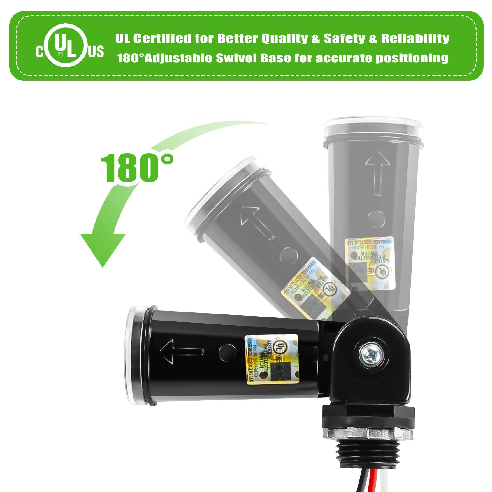 2-Pack, Dusk to Dawn/Day Night Sensor, Photoelectric Switch, Photo Cell Sensor, 110V/120V/220V/240V Input, UL Listed, IP65 Water-Resistant, Photocell for Outdoor Light - Image 2