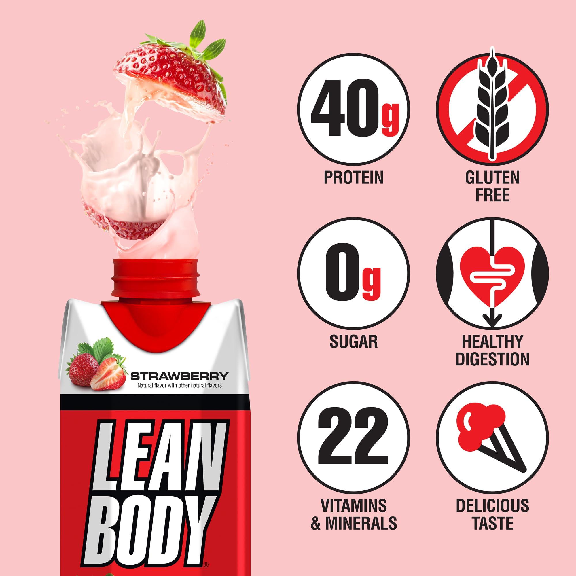 Labrada Lean Body Ready-to-Drink Strawberry Protein Shake, 40g Protein, Whey Blend, 0 Sugar, Gluten Free, 22 Vitamins & Minerals, 17 Ounce (Recyclable Carton & Lid - Pack of 12) LABRADA - Image 3