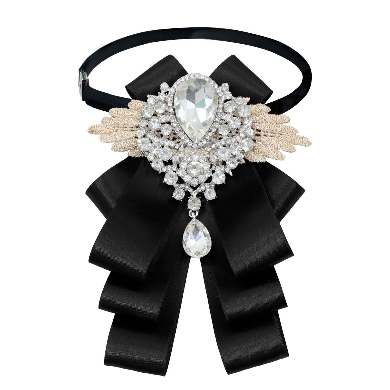 Luckyvestir Womens Mens Bow Tie, Ribbon Rhinestone Crystal Bowknot Tie for Wedding Party