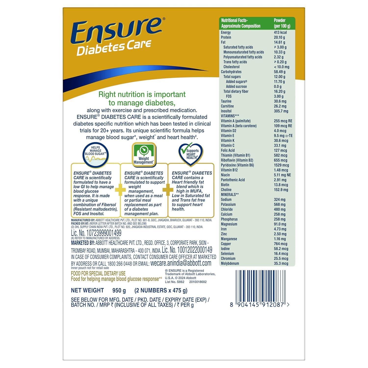Ensure Diabetes Care Vanilla 950g. Specialized Nutrition To Help Manage Diabetes. Helps Manage Diabetes Related Symptoms - Image 2
