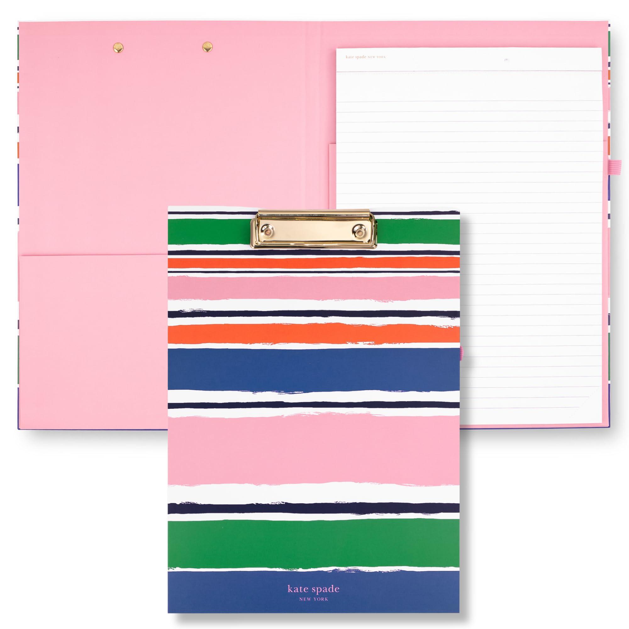 kate spade new york A4 Clipboard Folio with Low Profile Clip, Professional Padfolio Includes Lined Notepad, Pen Loop, and Pocket, Ocean Stripe