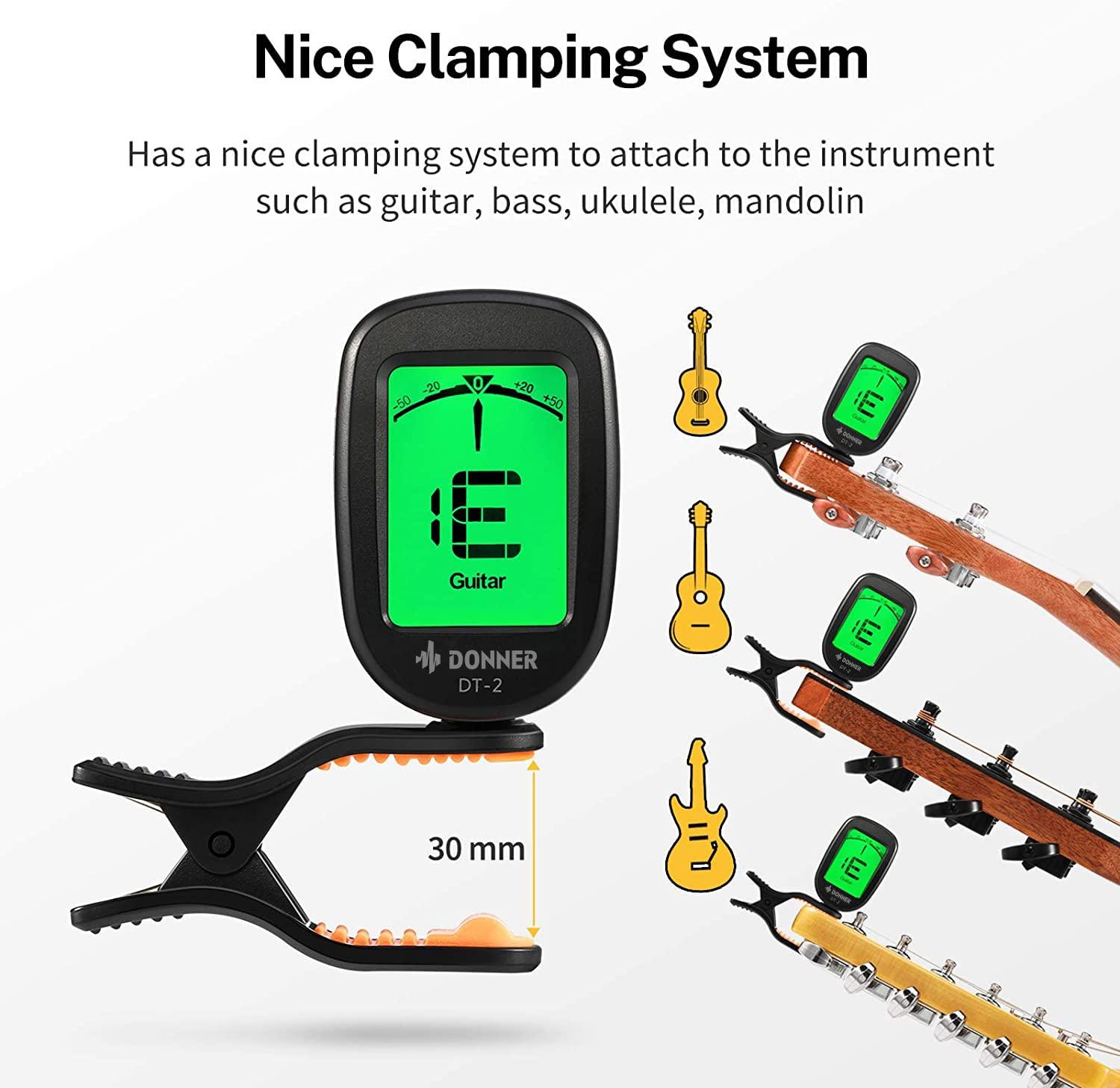 Donner Guitar Tuner Clip on-Accurate Chromatic,Acoustic Guitar Bass Violin Ukulele Tuner DT-2 - Image 6