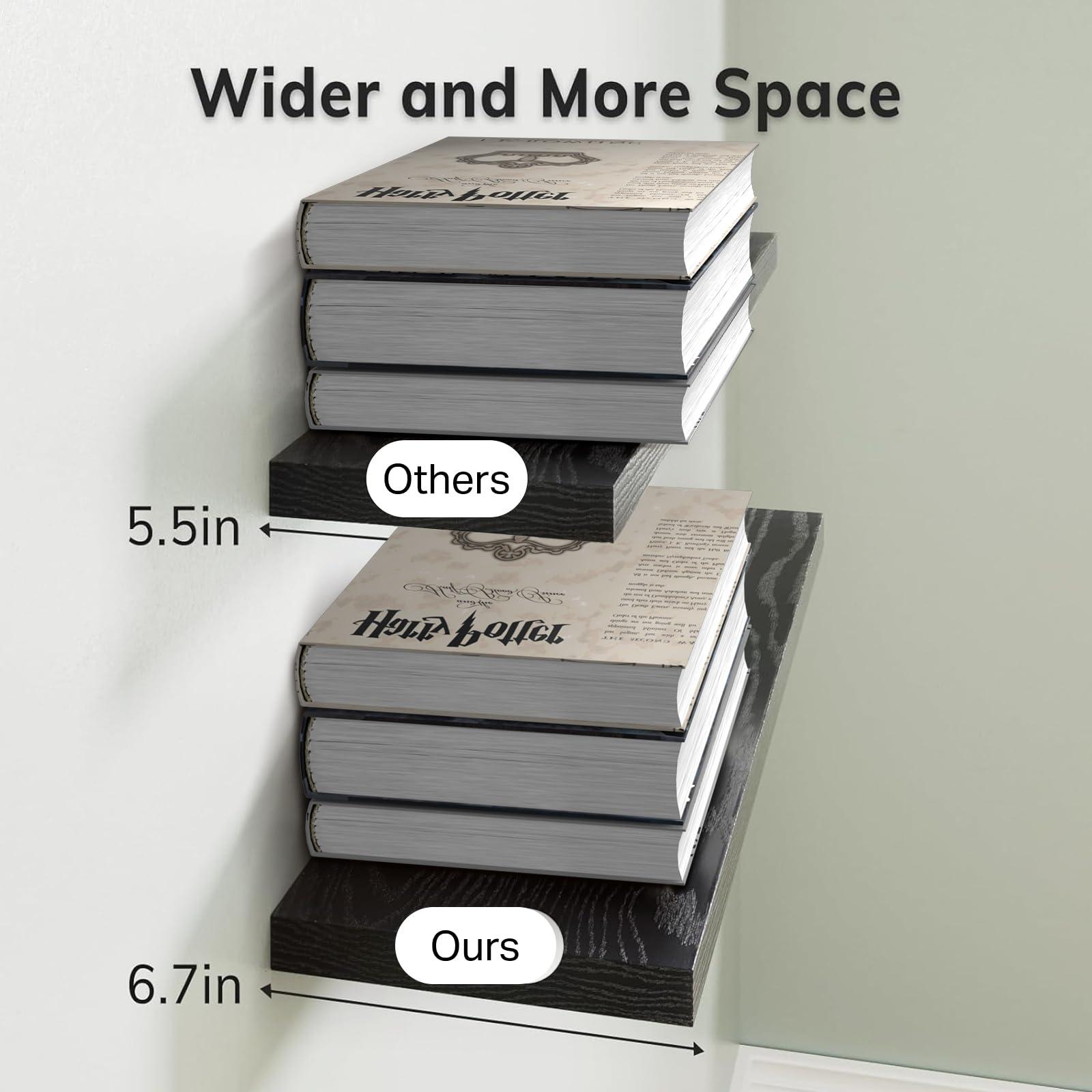 BAYKA Floating Shelves for Wall, Wall Mounted Rustic Wood Shelves for Bathroom, Bedroom, Living Room, Kitchen, Hanging Shelf for Books/Storage/Room Decor with 22lbs Capacity (Black, Set of 3, 15.7in) - Image 3