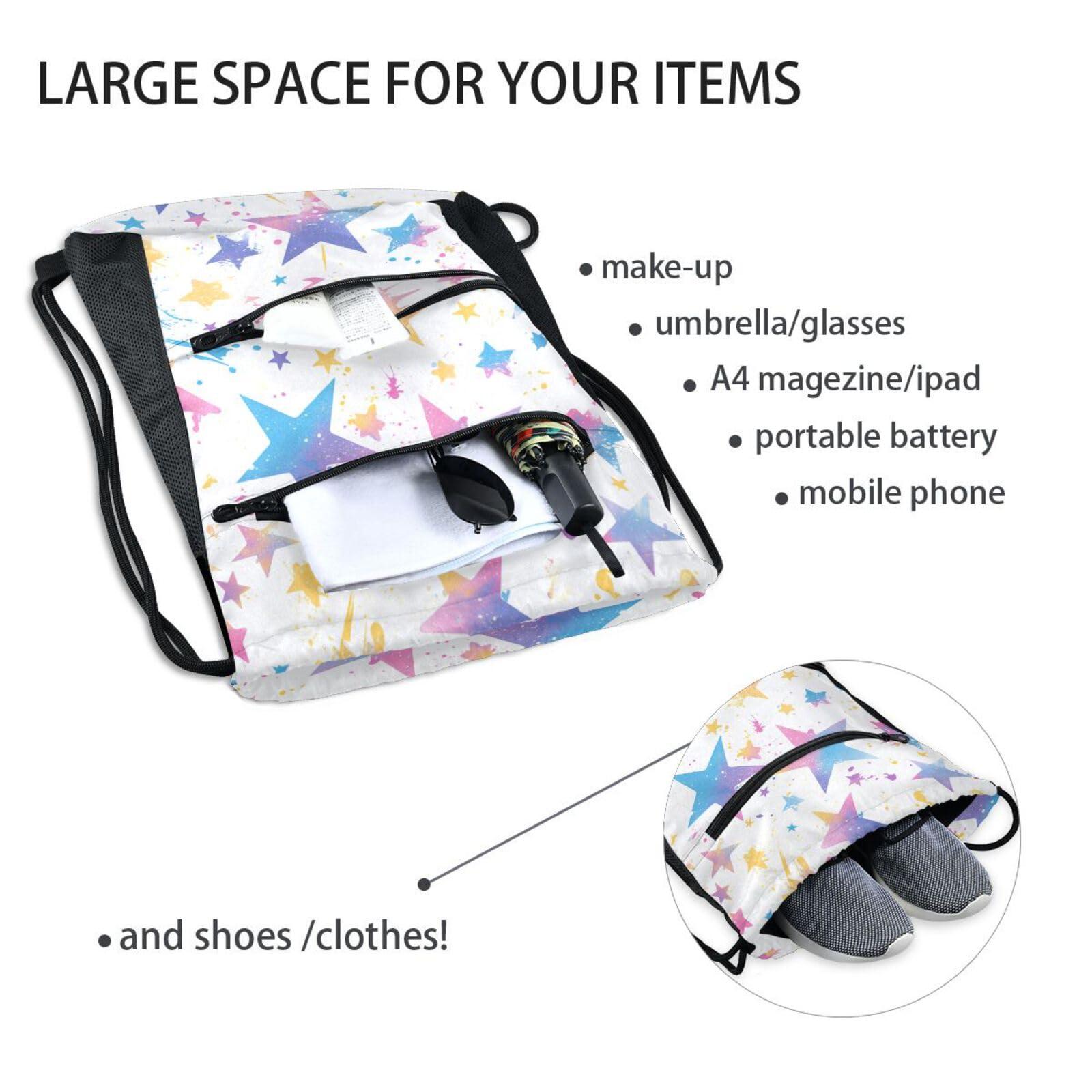 FRODOTGV String Backpack With Zipper Pockets Portable Sackpack for Adults Men Women Party Hiking, Spray Paint Rock Star - Image 5
