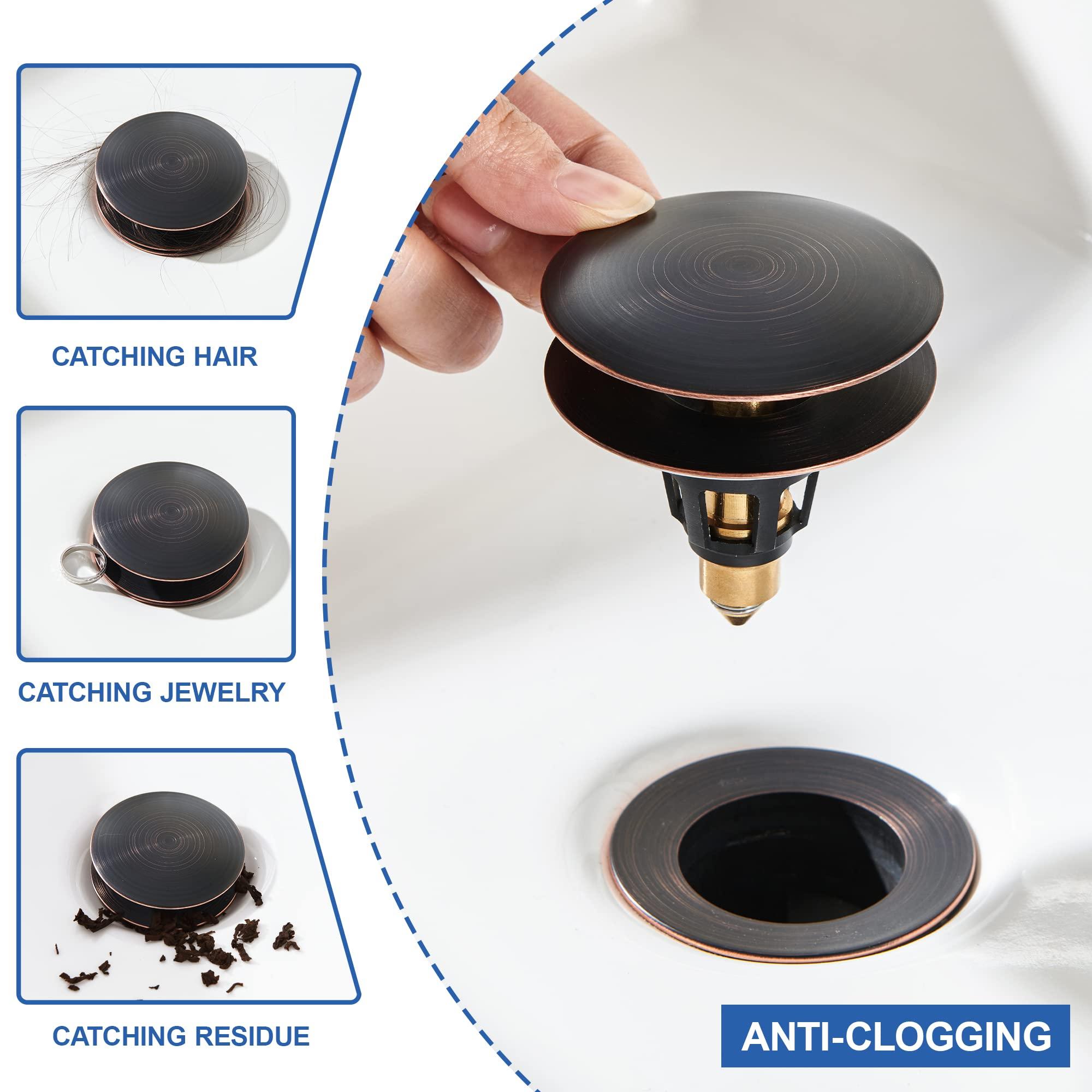 Universal 2-in-1 Bathroom Sink Stopper - Pop Up Sink Drain Stopper, Push Button Sink Drain Stopper Replacement, Wash Basin Drain Filter Plug with Anti-Clogging Strainer, Oil Rubbed Bronze - Image 7