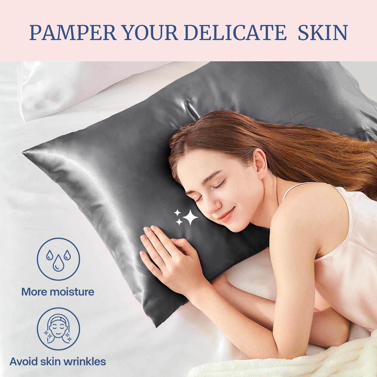 BEDELITE Satin Pillowcase for Hair and Skin, Super Soft and Cooling Similar to Silk Pillow Cases 2 Pack with Envelope Closure, Gift for Women Men(20"x30" Queen Size, Dark Grey) - Image 4