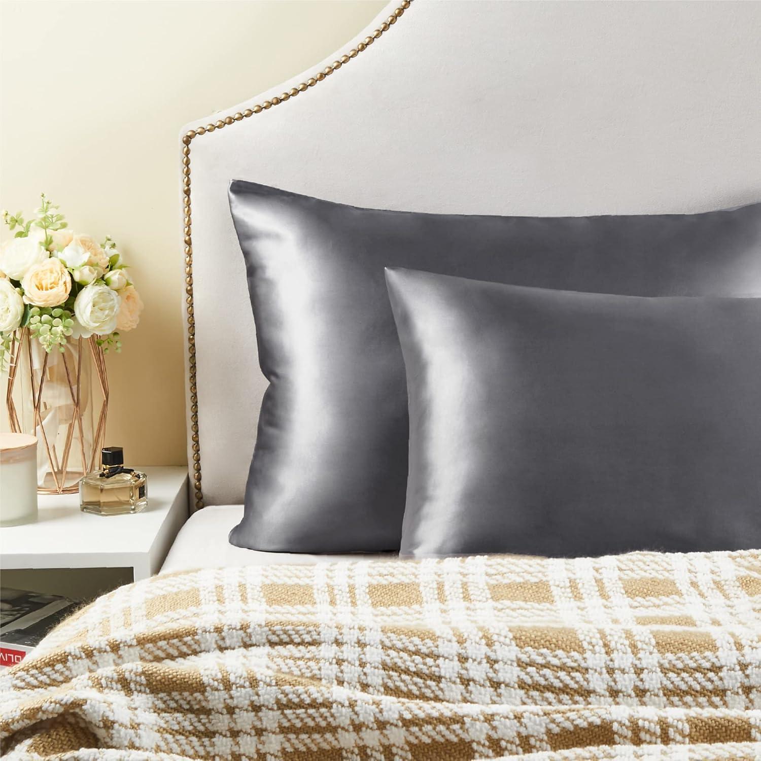 BEDELITE Satin Pillowcase for Hair and Skin, Super Soft and Cooling Similar to Silk Pillow Cases 2 Pack with Envelope Closure, Gift for Women Men(20"x30" Queen Size, Dark Grey) - Image 7