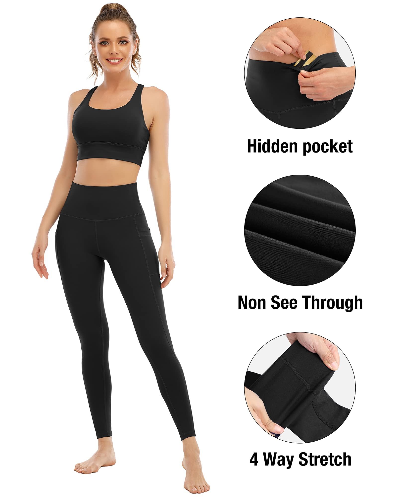 YOUNGCHARM 4 Pack Leggings with Pockets for Women,High Waist Tummy Control Workout Yoga Pants - Image 3