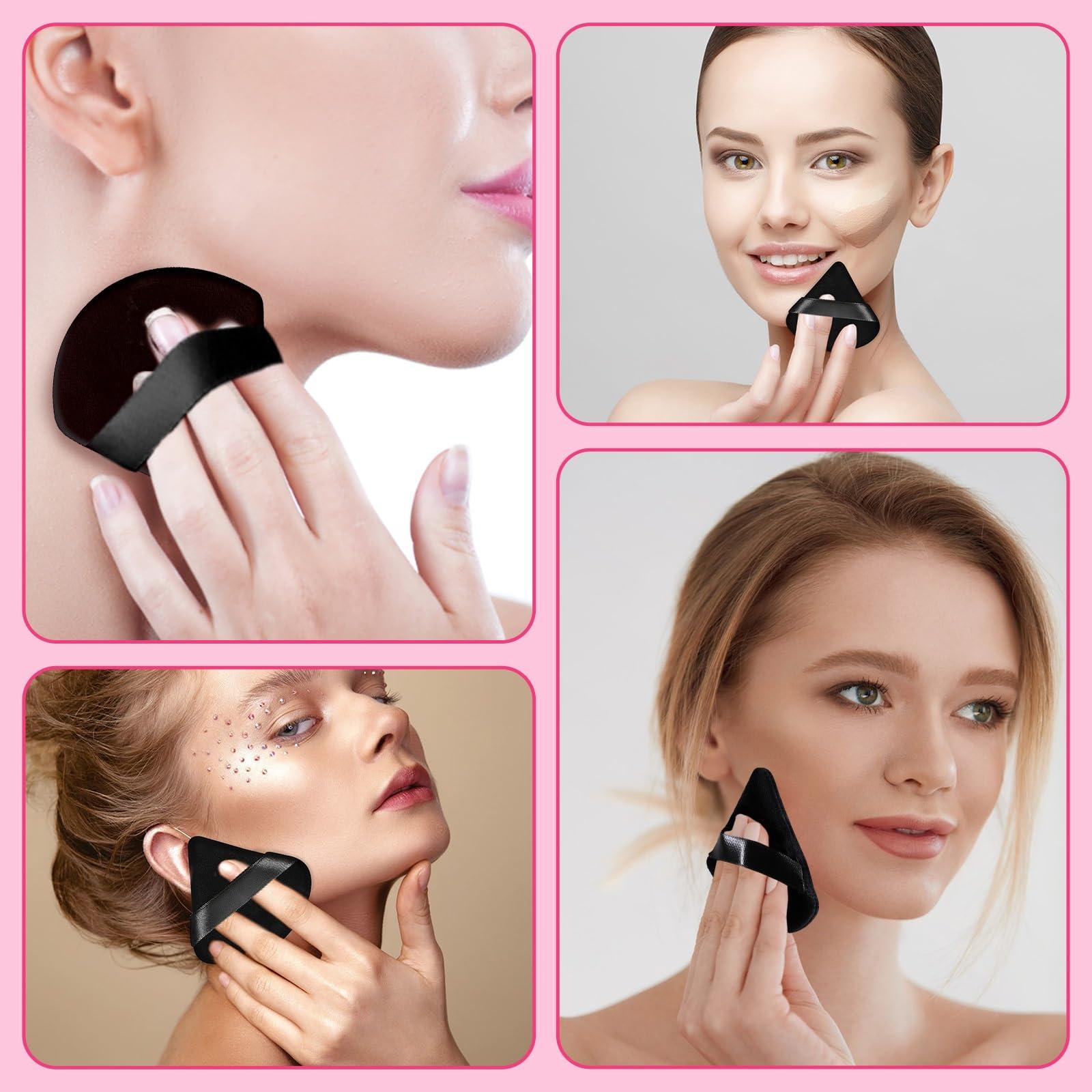 Pimoys 6 Pcs Powder Puff Face Soft Triangle Makeup Puff Velour Makeup Sponge Beauty Blender for Loose Powder (Black) - Image 6