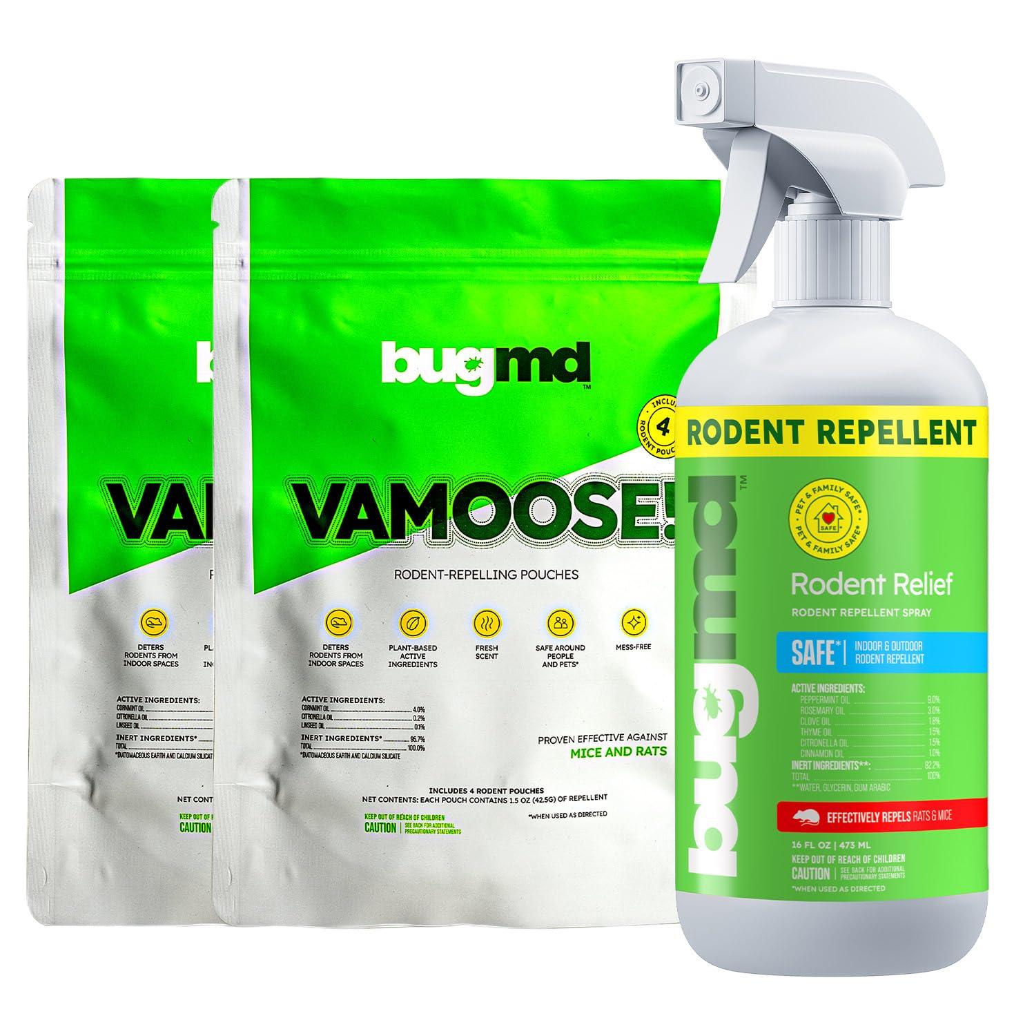 BugMD Vamoose Rodent Repellent Pouches + BugMD Pet Odor & Stain Remover – Natural Rodent Repellent + Family & Pet Safe Enzyme Cleaner – Repel Mice, Rats & Eliminate Pet Stains & Odors