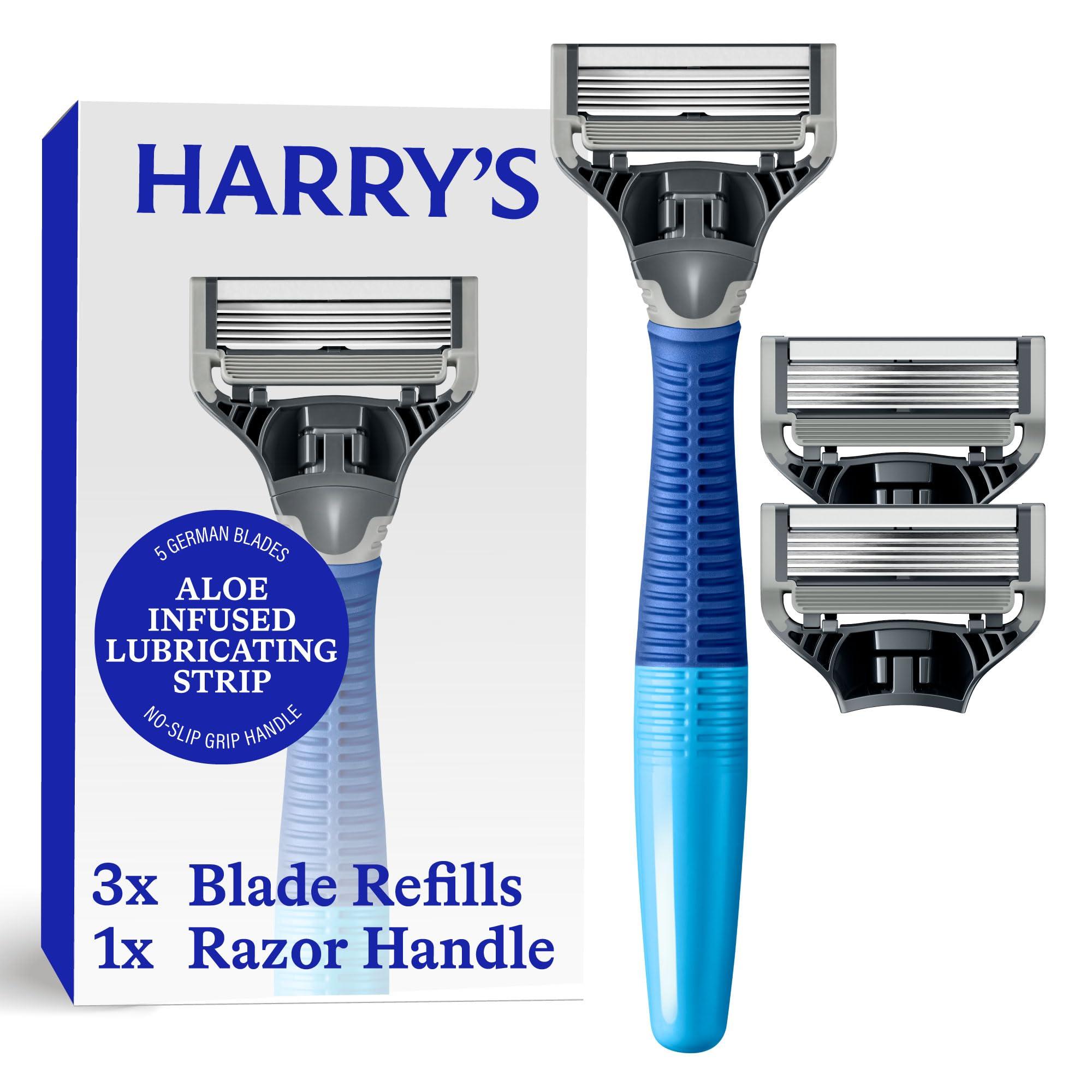 Harry's Shaving Kit for Men - Razor Handle and 3 Razor Blade Refill Cartridges - Ocean Blue