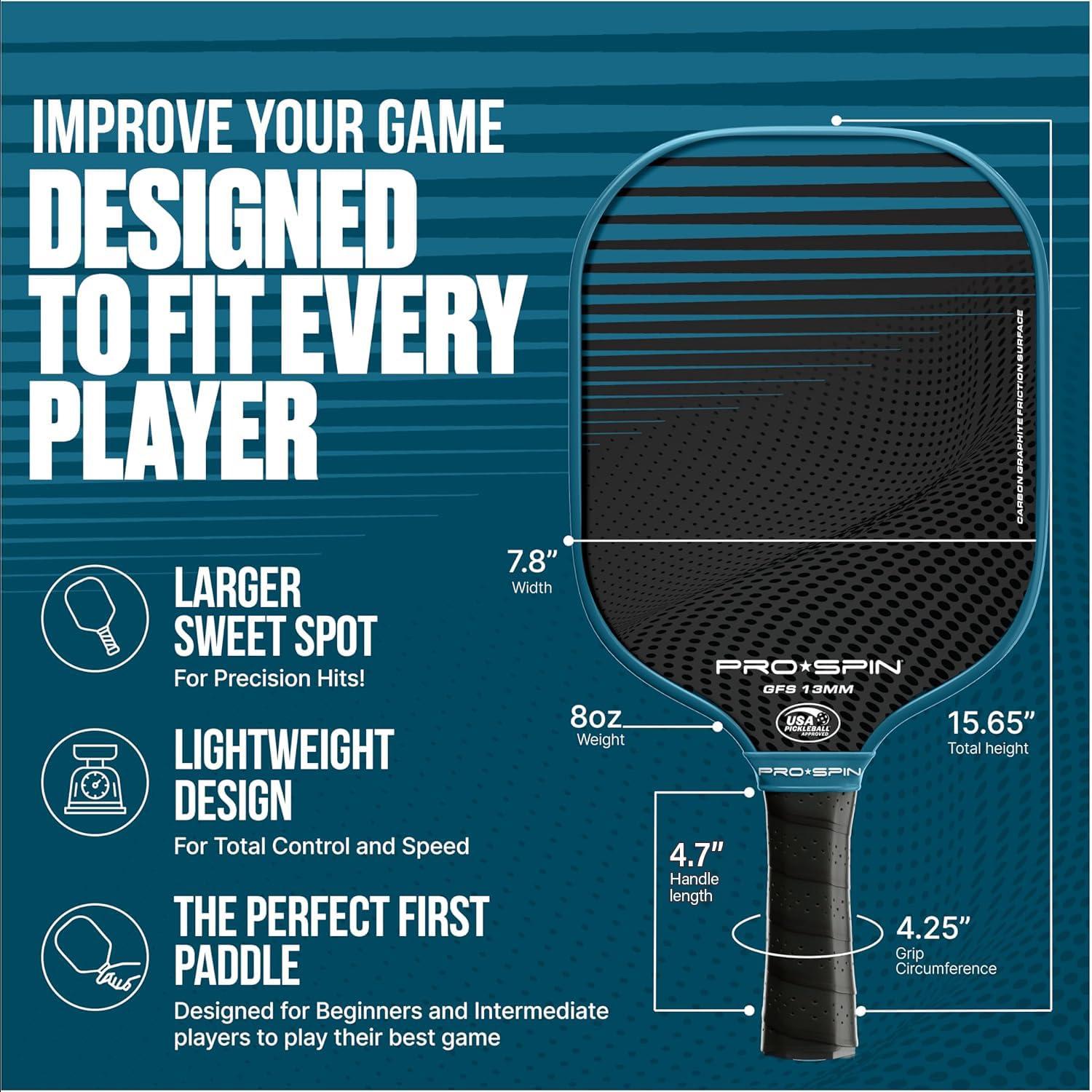 PRO SPIN Pickleball Paddles - Set of 2 USAPA-Approved Graphite Carbon Pickle Ball Paddles, 4 High-Performance Pickleball Balls, Durable Bag for Rackets & Balls - Great Gift - Image 4