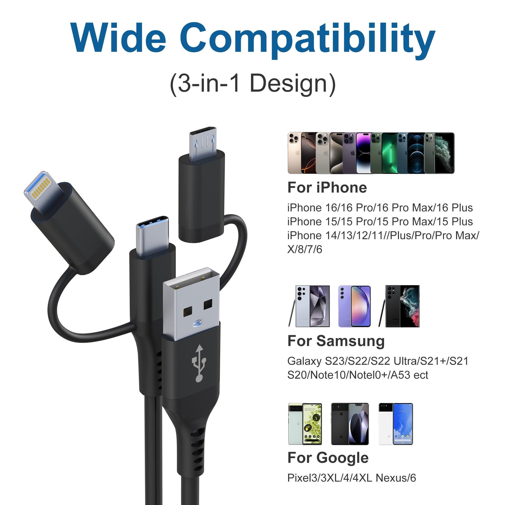 Coiled Multi Charging Cable 3-in-1,USB to Lightning/Type C/Micro USB Phone Car Charger Cord,Compatible Apple Carplay & Android Auto,MFi Certified & Data Sync for iPhone 16 15 14 13 Android Samsung - Image 7