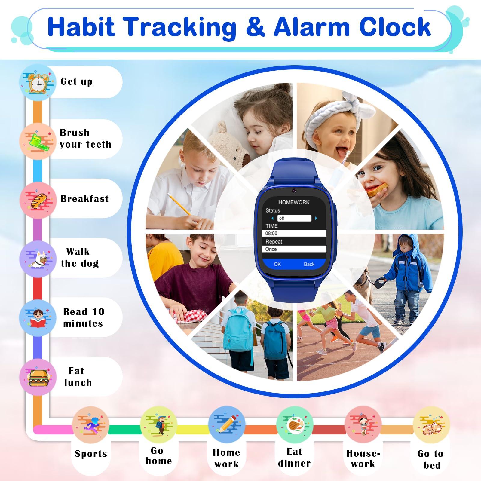 4G Kids Smartwatch Phone - Smart Cell Phone Watch for Boys Girls Ages 4-12 with Call, SOS, Parental Controls, Games, Camera, Alarm, Video, Music Children's Smart Watch (Includes SIM Card) (Navy Blue) - Image 4