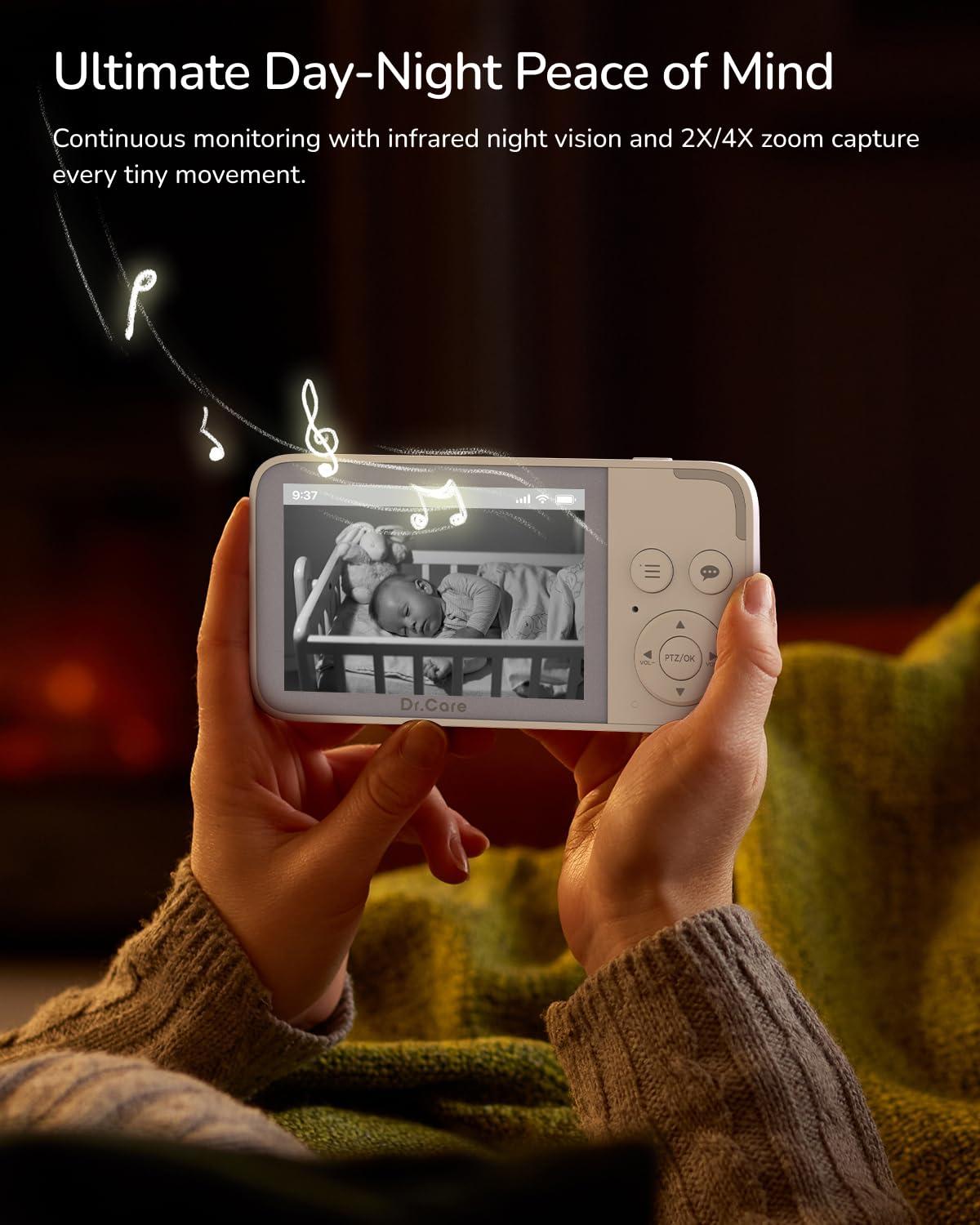 Dr.Care NeoView Video Baby Monitor with 2 Cameras-3.5” Screen, 2-Way Audio, Video Loop Recording, Night Vision, Real-Time/VOX Monitoring, Temperature Sensor, Lullabies, No Wi-Fi(Supports Up to 128GB) - Image 2